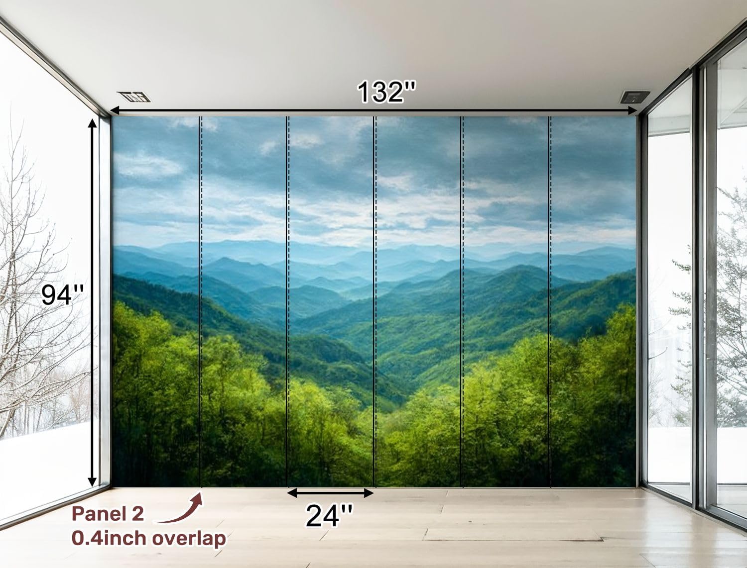 Wall Mural Peel and Stick Scenic Blue Ridge Parkway Appalachians Smoky Mountains Spring Modern Large Wallpaper Self Adhesive Contact Paper Removable 3D Wall Sticker for Living Room Bedroom 94"x132"
