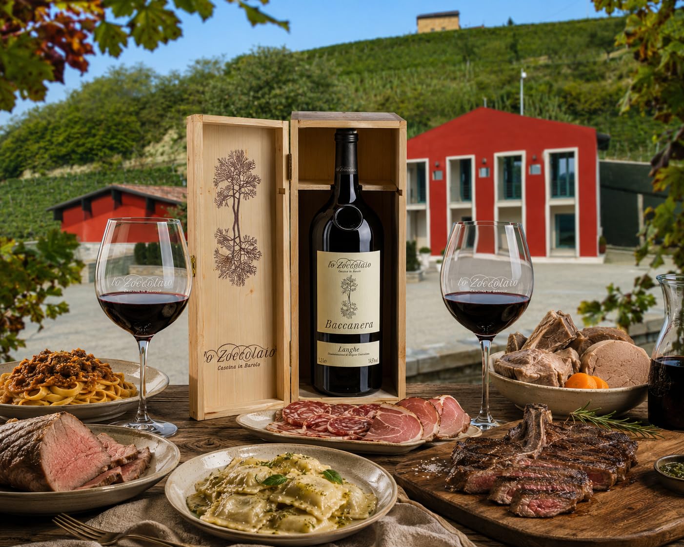 Lo Zoccolaio Langhe Rosso DOC Baccanera en Estuche de Madera - Vino Tinto Italiano - 1 Botella X 1500ml