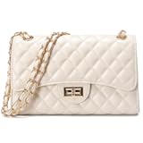 Quilted Leather Crossbody Bags for Women Trendy Ladies Shoulder Purse Satchel HandBag with Chain Strap