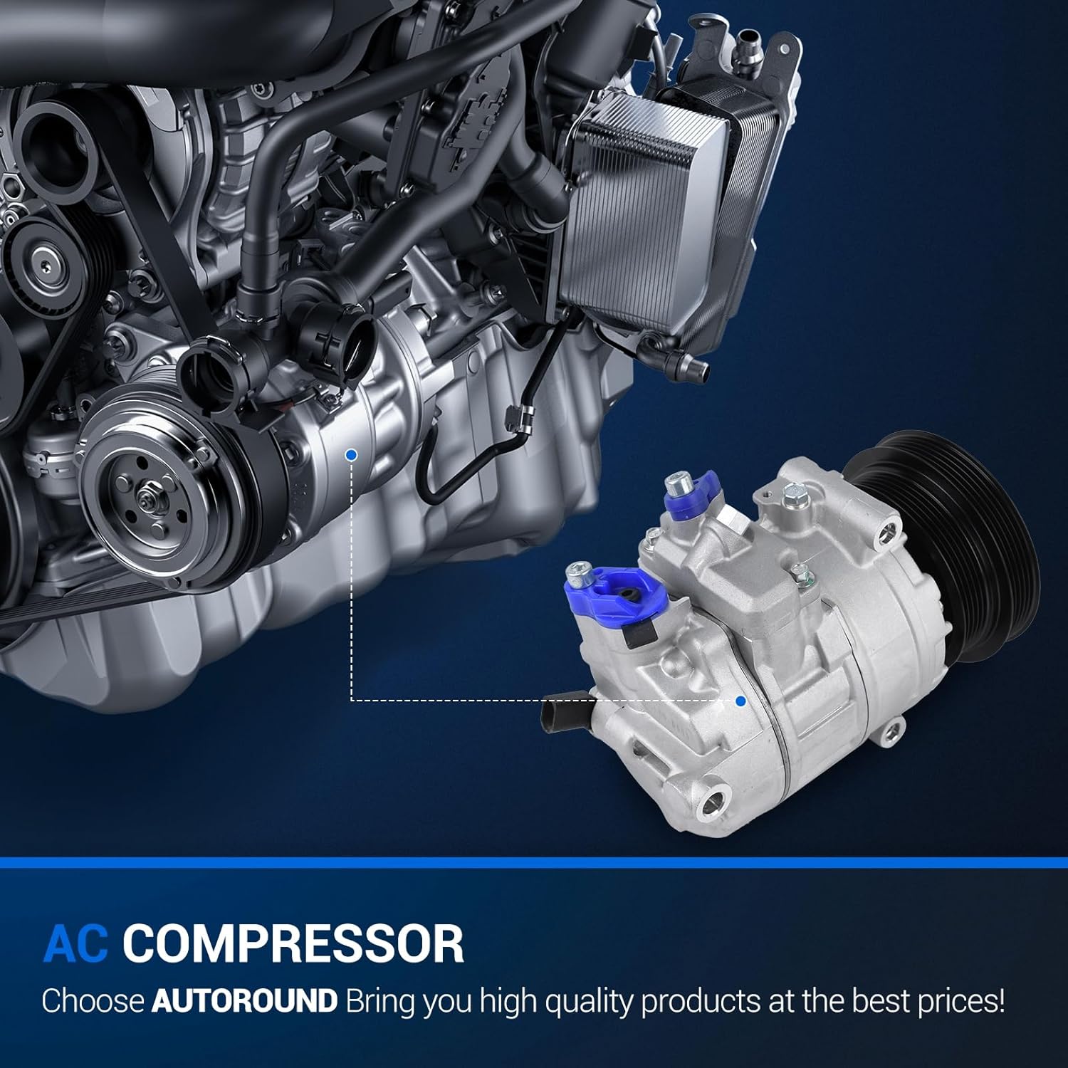 Autoround CO 4574JC A/C Compressor with Clutch Fit for VW Jetta 2005-2014, Beetle 06-17, Passat 12-14, Golf 10-14, Rabbit 06-09, for Audi TT RS Quattro 2012-2013, 1.9L 2.0L 2.5L 3.2L