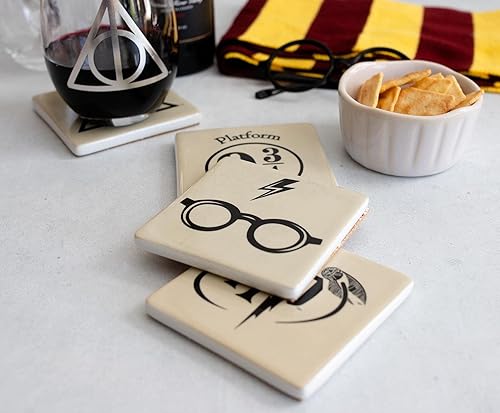 Miniatura 5 de Harry Potter Icons - Posavasos cuadrados de cerámica para bebidas, juego de 4, protección de mesa para el hogar y la cocina, mesa de comedor,