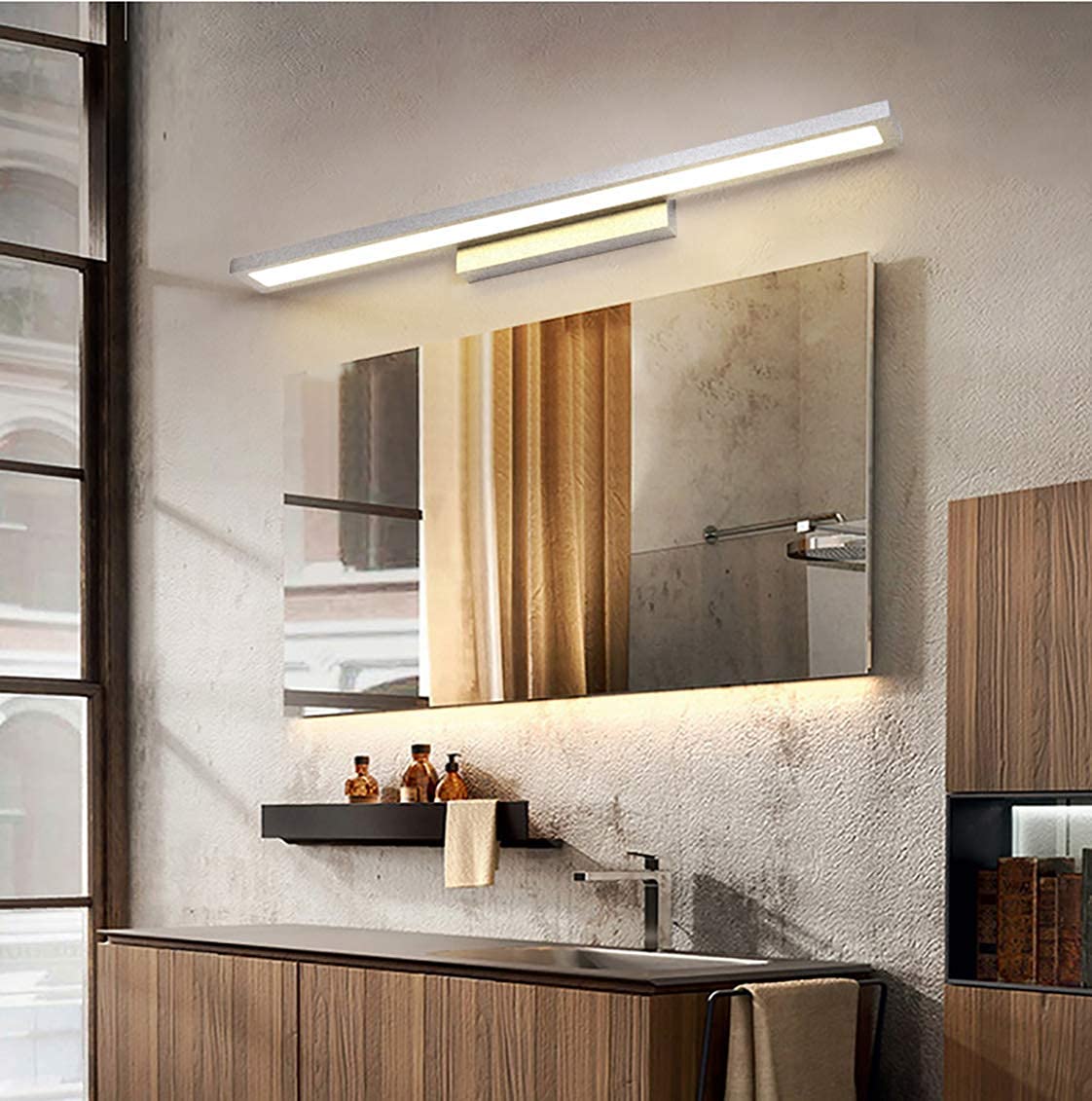 Spiegelleuchte, moderne LED-Spiegelleuchten für Schminktischleuchten, schwarzes Aluminium, für Badezimmerbeleuchtung, Leuchten für Wandspiegellampe für Badezimmer, Silber/warmes Licht, 40 cm, Badezim