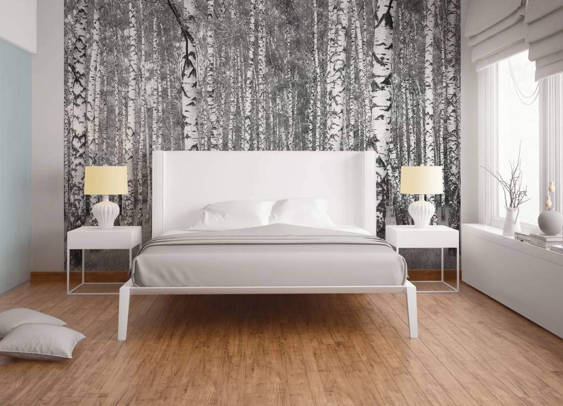 A.S. Création 403706 - Papel pintado fotográfico (3,36 x 2,60 m), diseño de bosque, color gris, negro y blanco