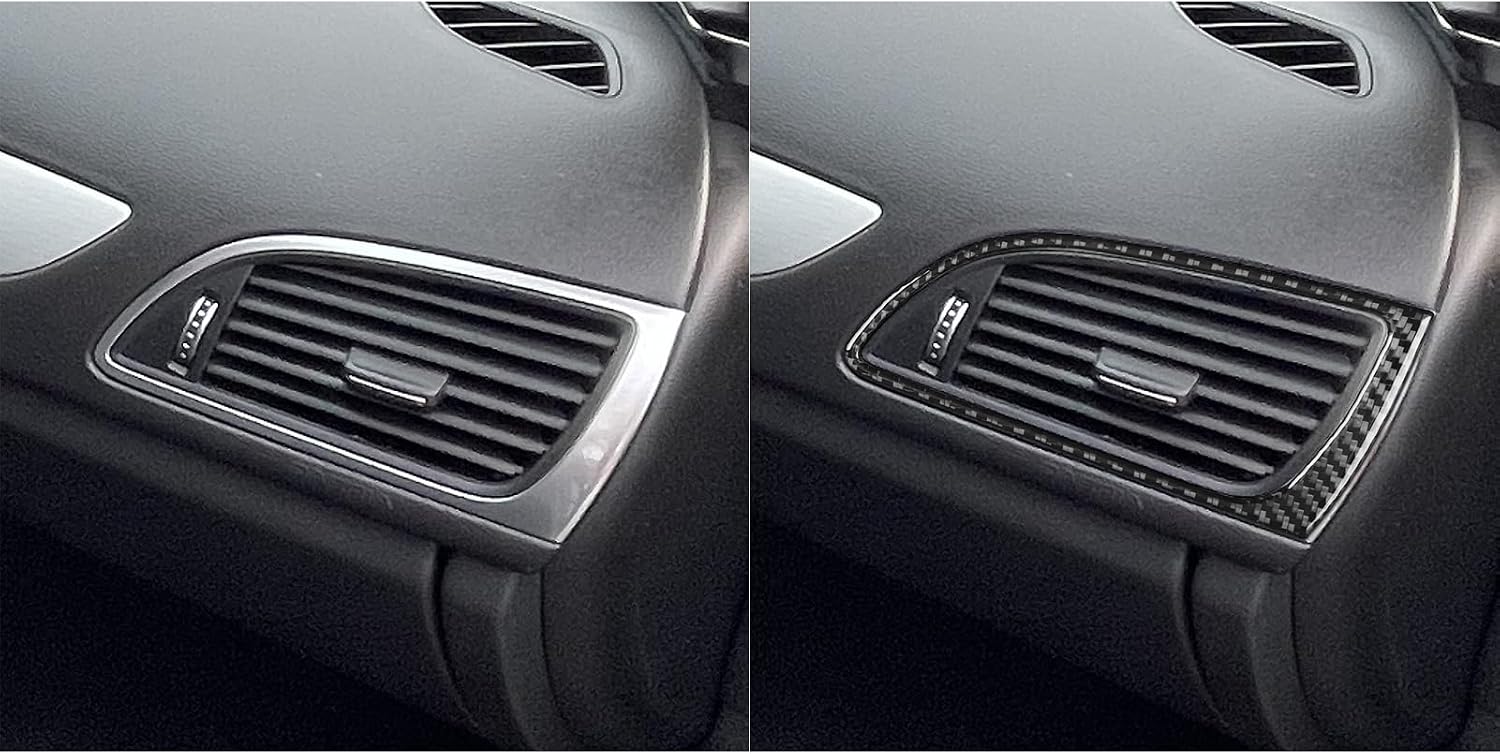 Real Carbon Fiber Interior Accessories Sticker Compatible with Audi A6 2012 2013 2014 2015 2016 2017 2018 Car Dashboard Sides air Conditioning Vent Decor Decal Trim Cover Black