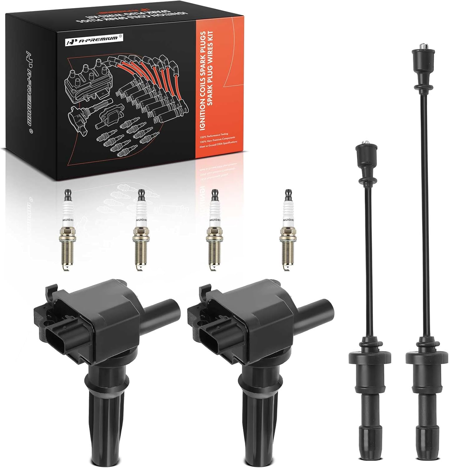 A-Premium 2 Ignition Coils with 2 Wire and 4 Iridium Spark Plugs Compatible with Kia Optima 2005-2006, Magentis 2001-2006, 2.4L