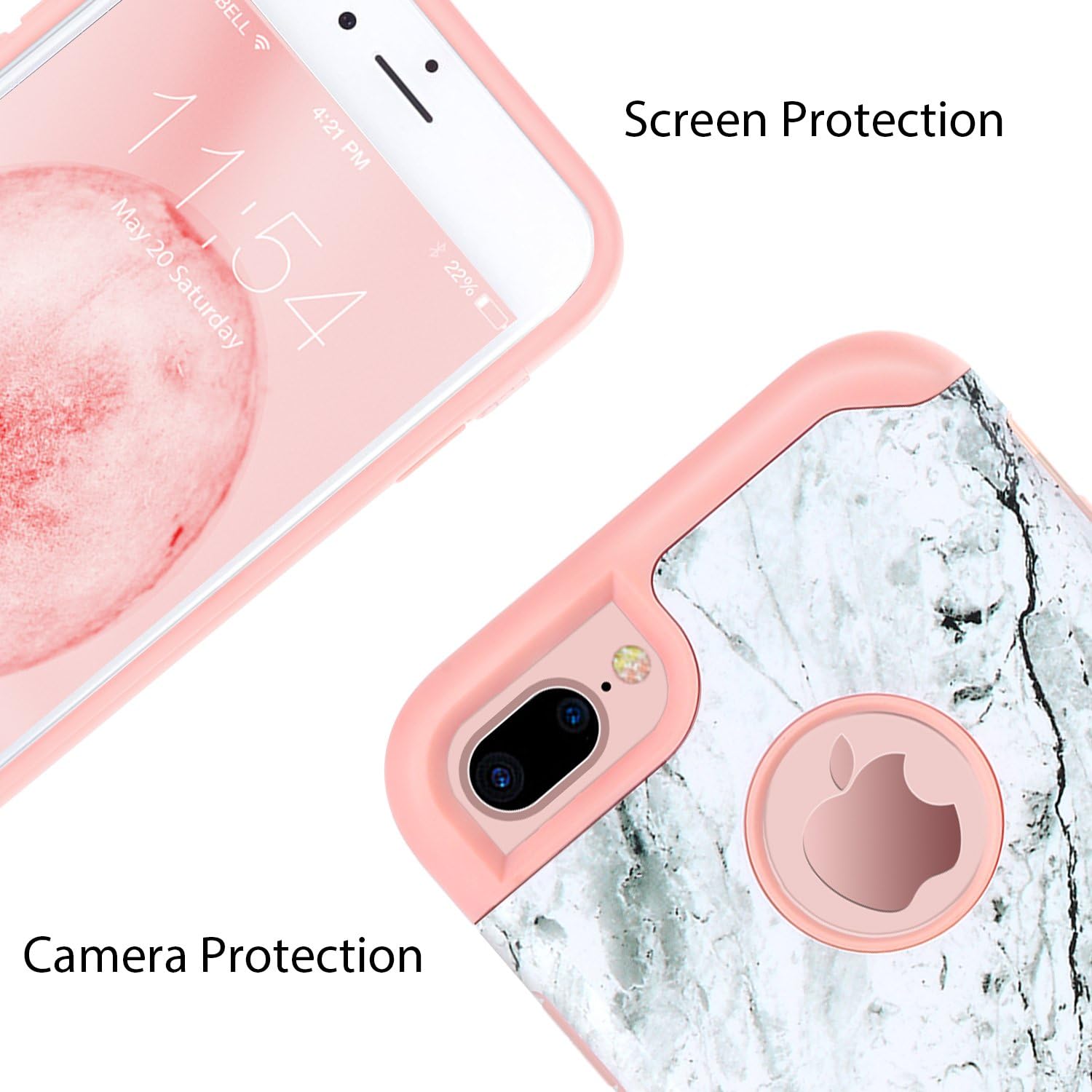 BENTOBEN iPhone 7 Plus Case, iPhone 8 Plus Case, 2 in 1 Fashion Marble Design Slim Anti-Scratch Hybrid Hard PC Cover Soft TPU Bumper Shockproof Protective Case for iPhone 7 Plus (5.5 Inch), Rose Gold