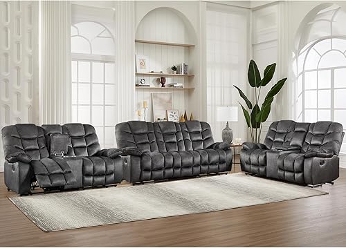 Miniatura 13 de Sofá biplaza reclinable manual para sala de estar, sofá reclinable de 2 plazas de 77 pulgadas de ancho con portavasos y consola de almacenamiento,