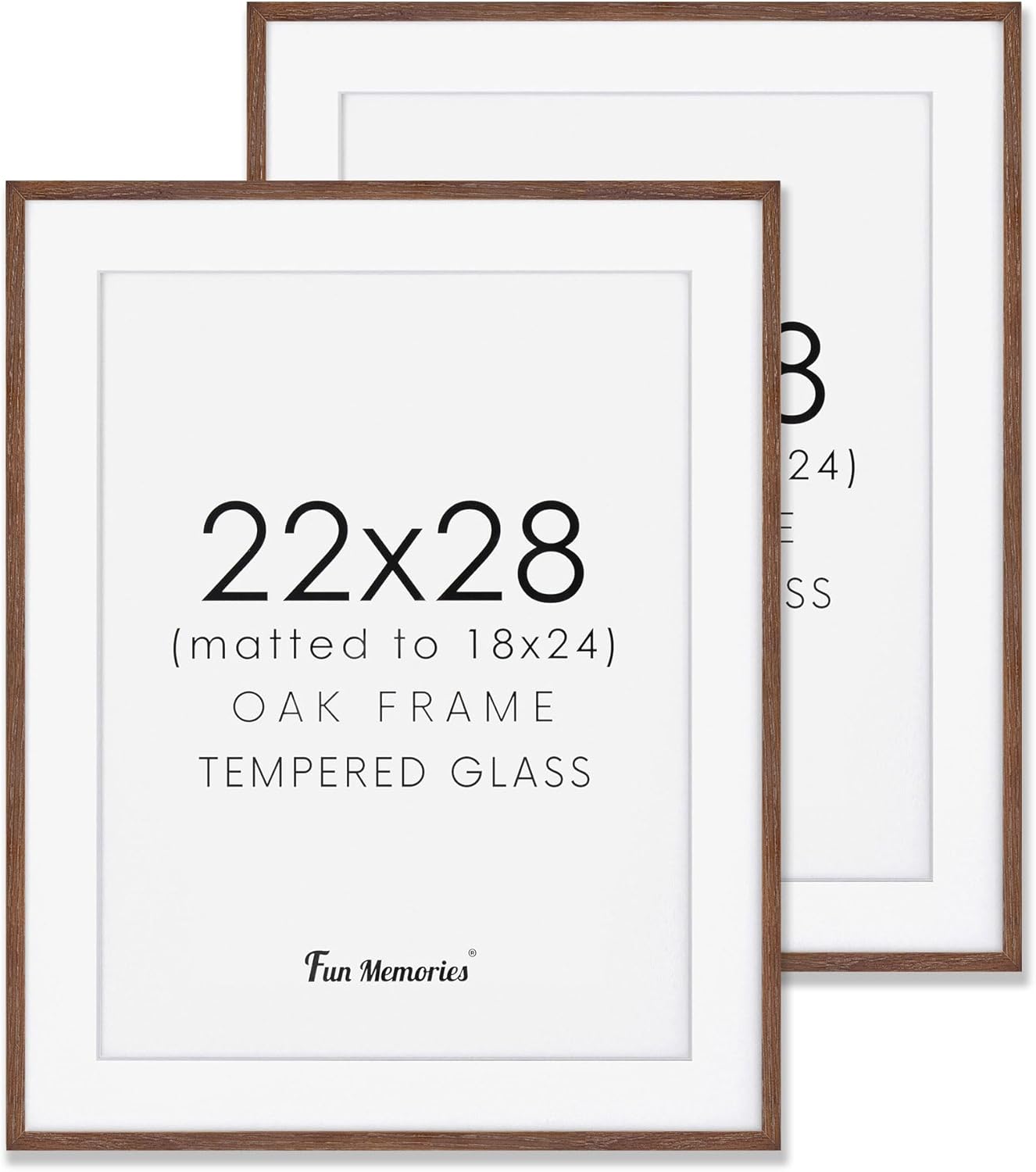 Oak Wood Picture Frame 22x28, 22 x 28 Poster Frame for Wall, 22"x28" Wood Frames Photo Frames in Walnut, Tempered Real Glass, 22x28 Frame with Mat for 18x24 (Walnut, 2 Pack) Walnut 22x28 - 2P