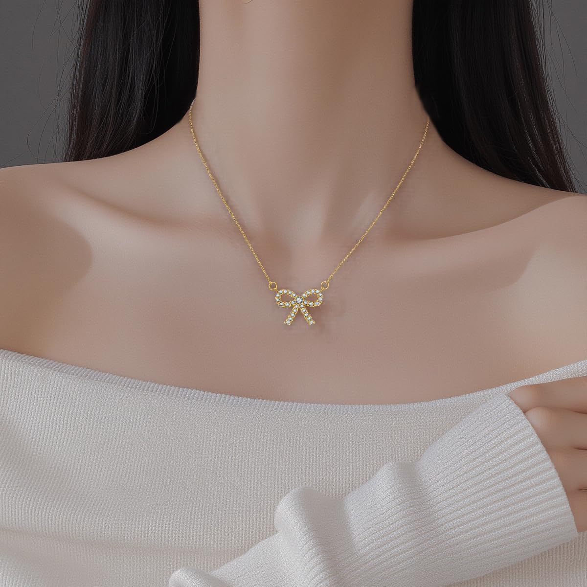 SLUYNZ Solid 925 Sterling Silver Bow Choker Necklace for Women Teens Sparkling CZ Bowknot Pendant Necklace - Image 2