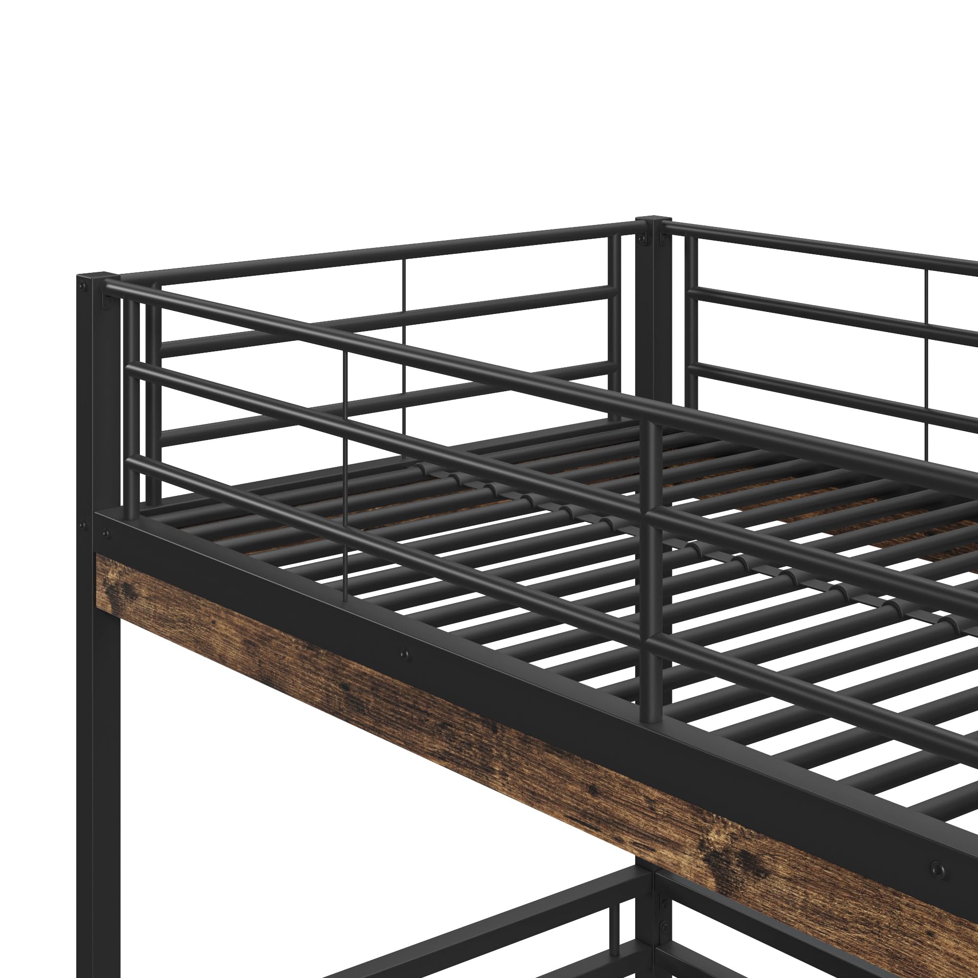 Moimhear Letto a soppalco, 90x200 cm, senza materasso, letto con scrivania, ripiani, ringhiera, scala, struttura in ferro, nero
