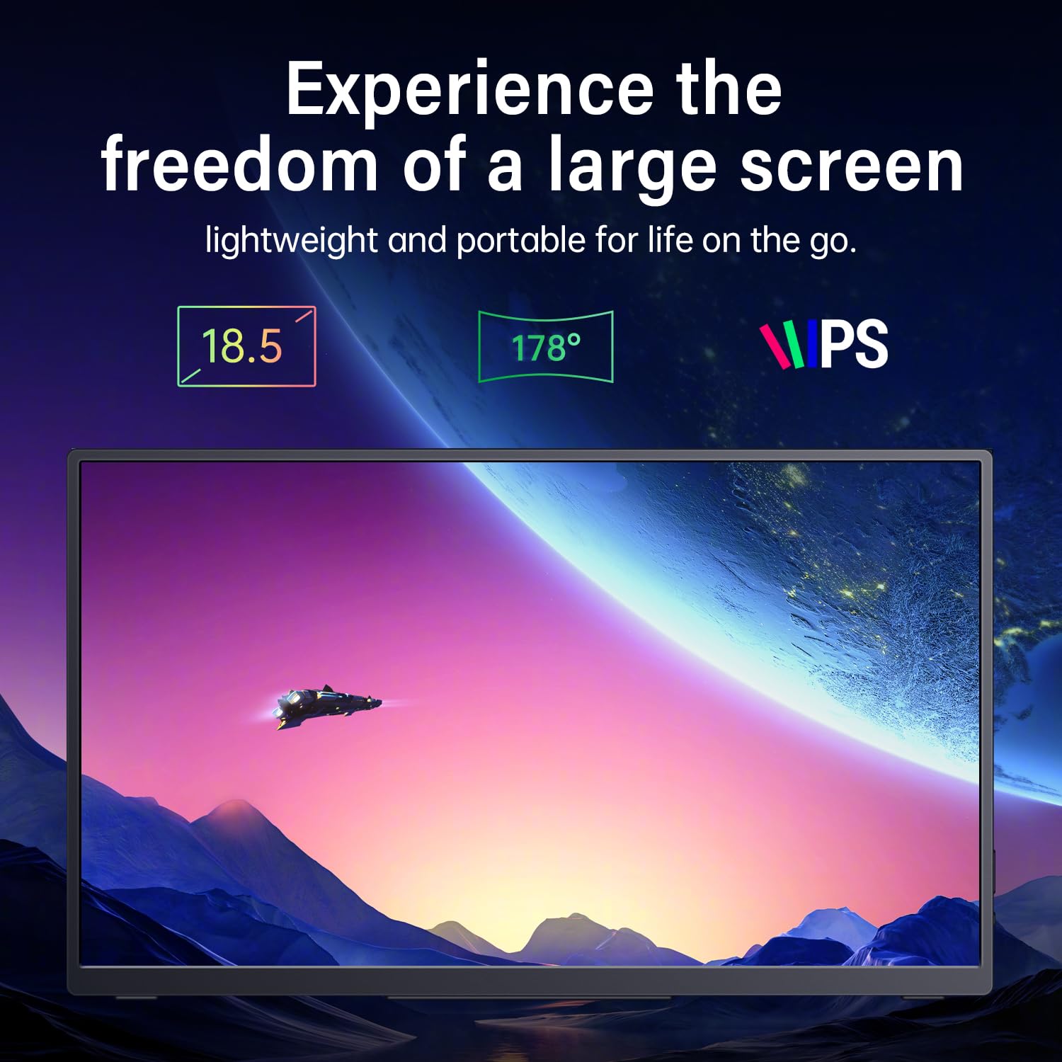 Monitor portátil 18.5" 100Hz FHD USB-C HDMI monitor de viaje con soporte integrado, VESA y altavoces, monitor de juegos portátil HDR para cuidado de los ojos
