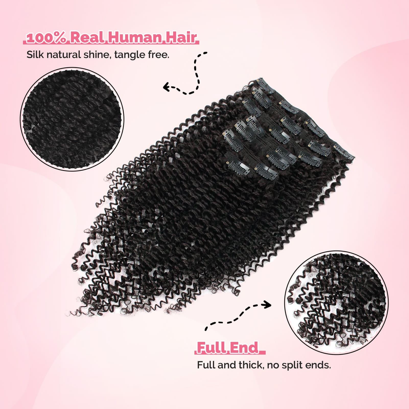 Yuniffe Kinky Curly Clip in Hair Extensions for Black Women Real Human Hair Extensions Clip ins Kinky Curly Natural Black Double Weft Remy Hair Extensions Kinky Clip ins 10 Inch 7Pcs 120g - Image 2