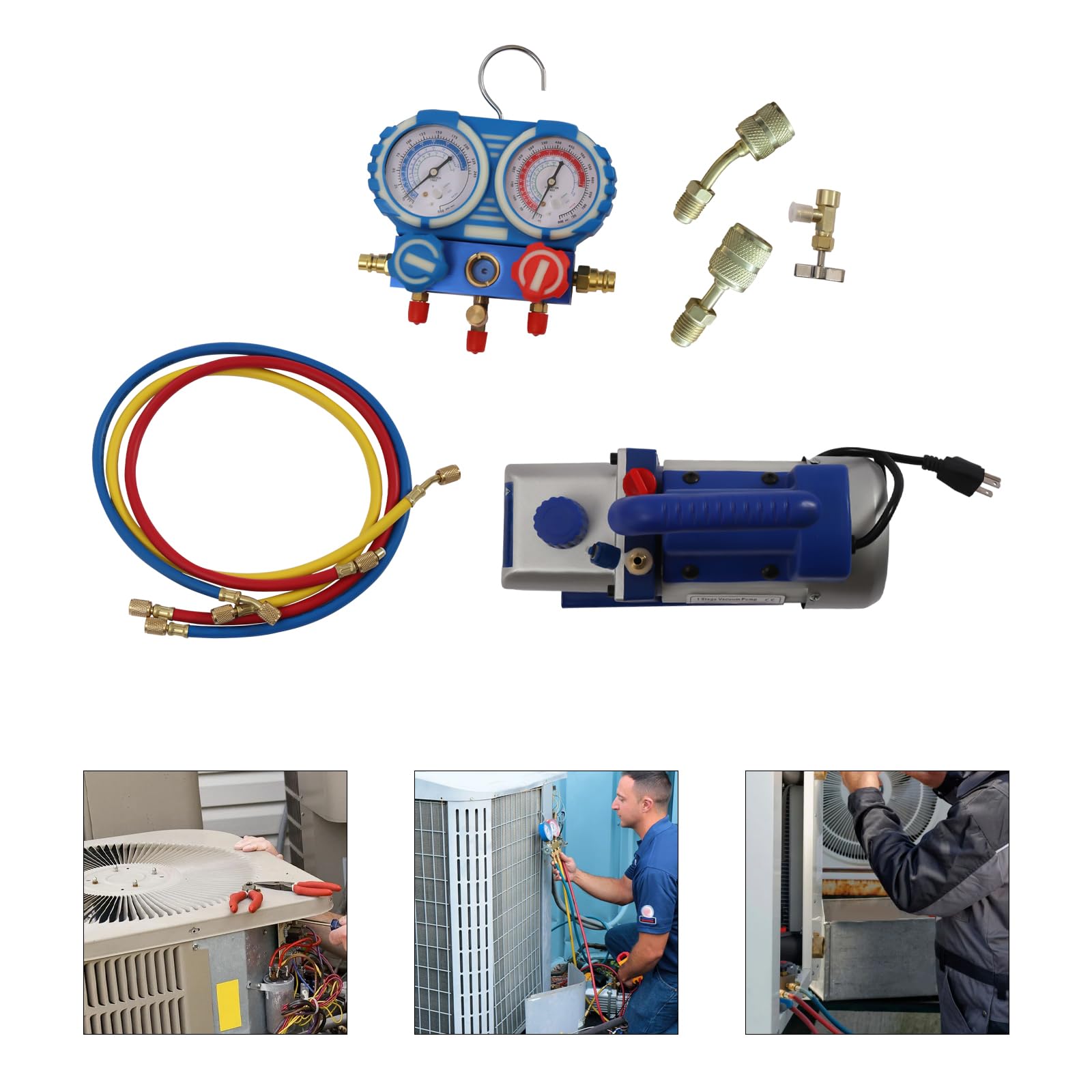 Pompa próżniowa 2,5 CFM 1/4 HP Vacuum Pump Klimatyzacja Wbudowane zabezpieczenie przed przegrzaniem pompa podciśnieniowa 220 V 800-4000 psi, zestaw do klimatyzacji samochodowej R134a R410a