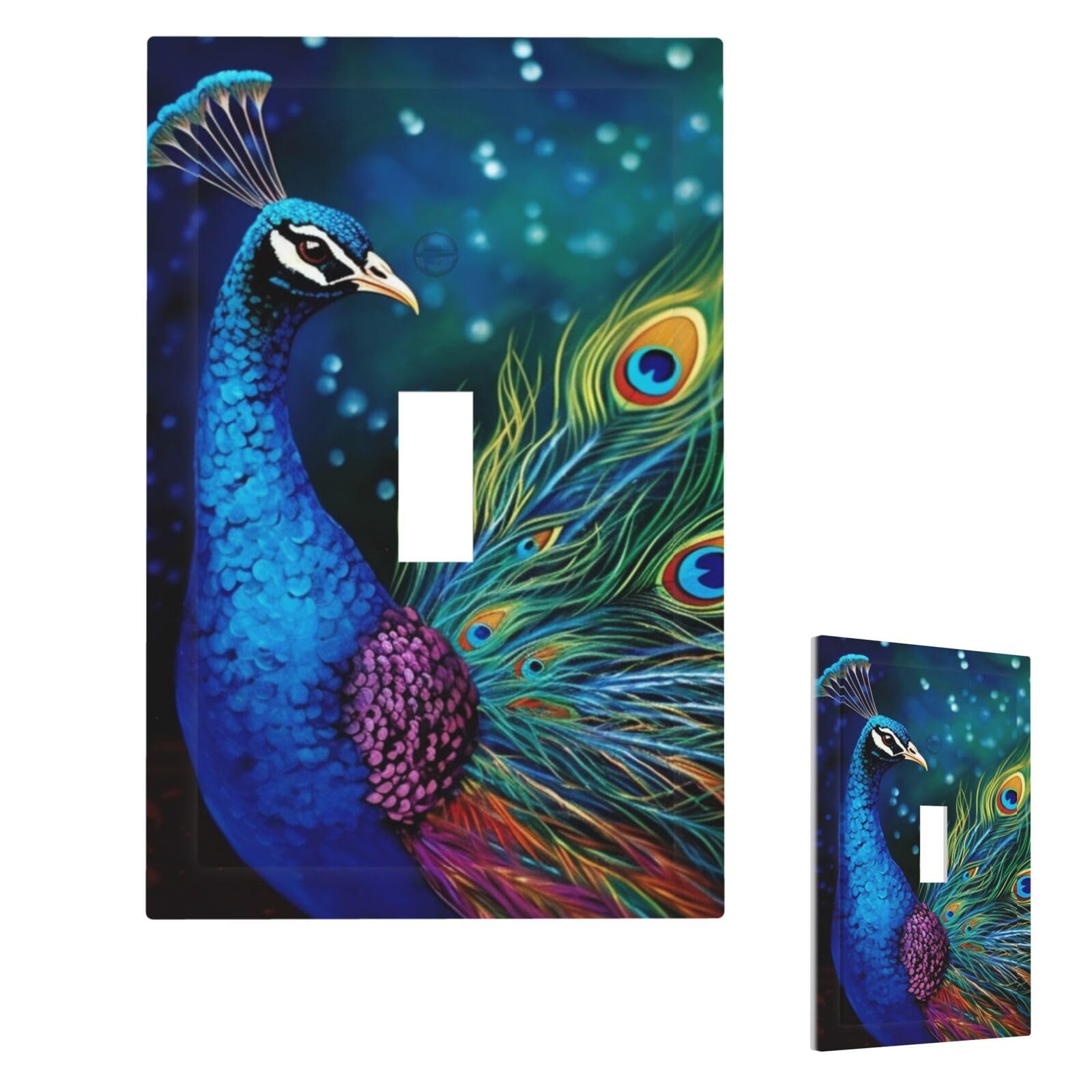 Colored Peacock Wall Plate Cover Modern Decorative 1 Gang Light Switch Cover Unbreakable Receptacle Outlet Covers For Living Room Bedroom Home Decor Single Toggle