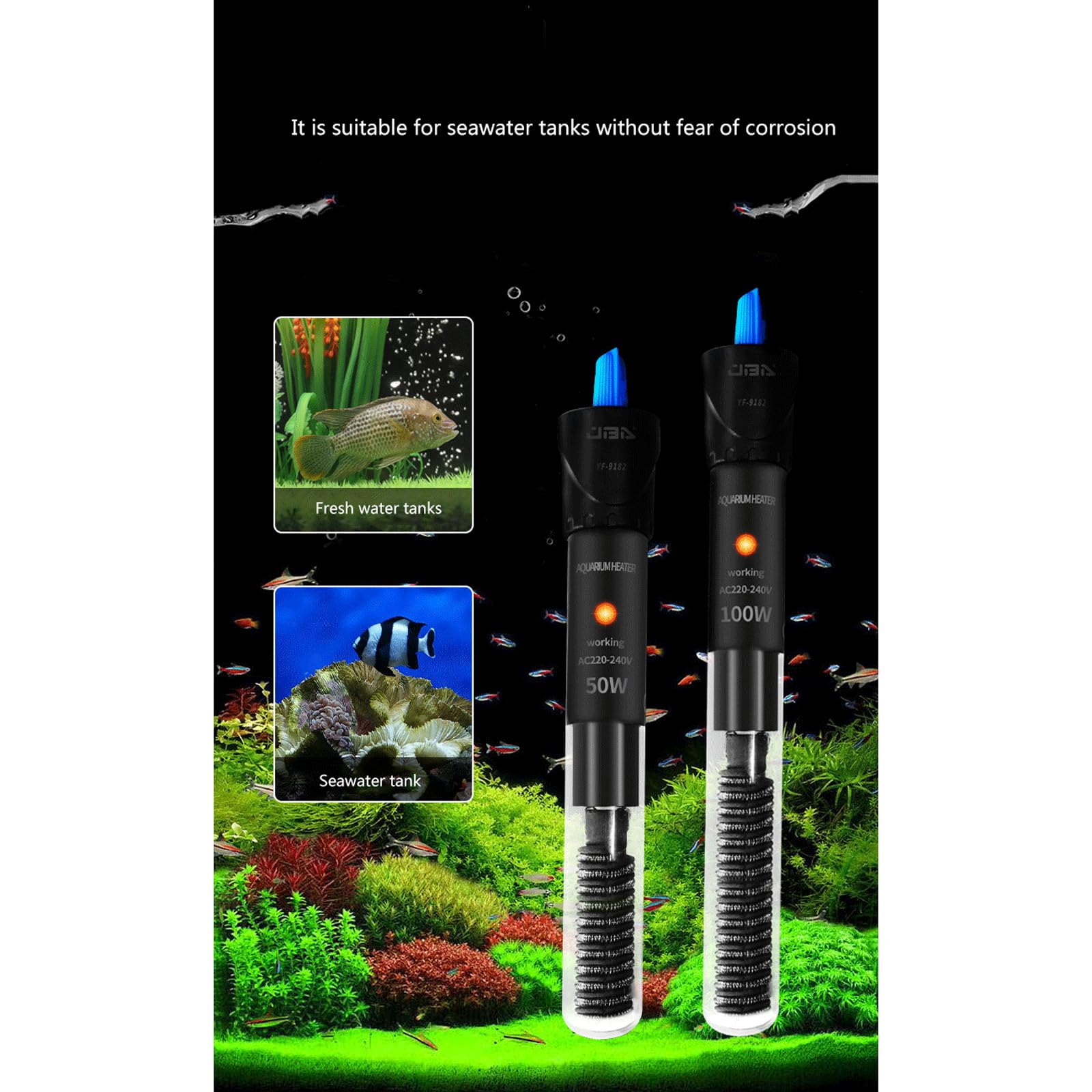 Asta riscaldante per Acquario per Acquario Riscaldatore Automatico antideflagrante a Temperatura costante con indicatore di Funzionamento, 50 W (200 W)