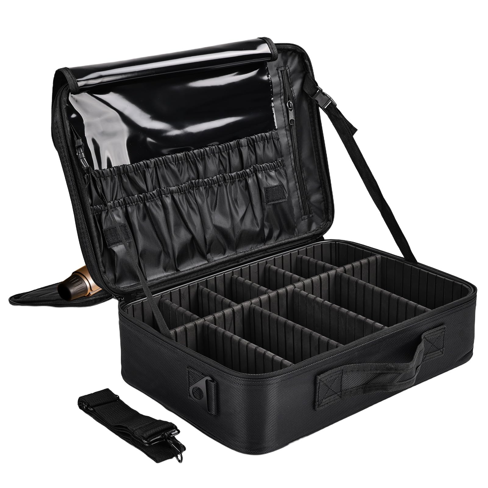 Professional Makeup Train Case with Brush Holder, Large Makeup Travel Bag Organizer, Port…