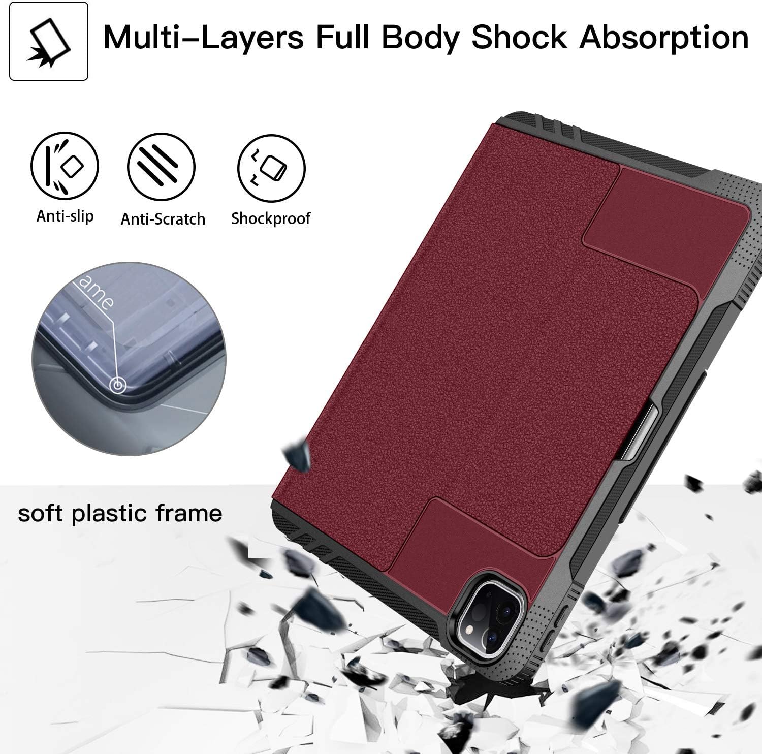 Ztotop Case for New iPad Pro 11 Inch 2nd & 1st Generation 2020/2018 Release, [6 Viewing Angles] Strong Magnetic Cover with Pencil Holder, Support 2nd Gen iPad Pencil Wireless Charging, Wine Red