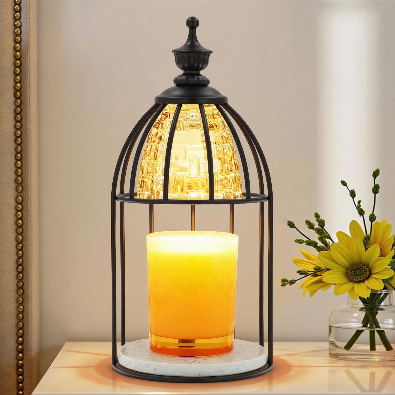 Maromamix Candle Warmer Lamp with Timer & Dimmer - Vintage Electric Wax Melter for Scented Jar Candles, Aroma Night Light and Home Decor Gift for Women, Housewarming, Birthday, Christmas(Black)