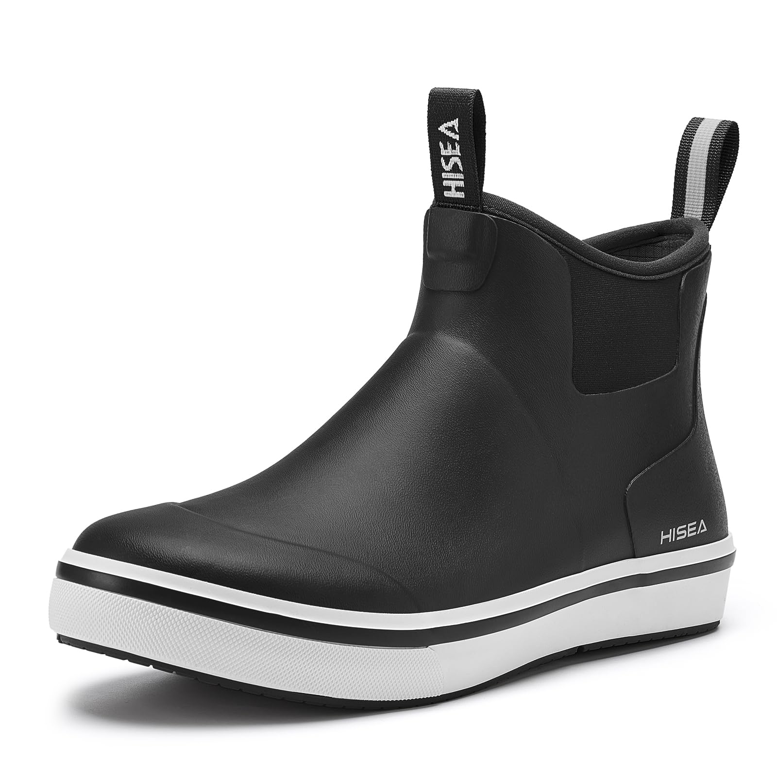 HISEA Men's Ankle Deck Rain Boots Waterproof Rubber Neoprene Fishing Shoes | Non-Slip Saltwater Fishing Neoprene Booties Dual Pull Tabs with High Traction for Fishing, Boating, Deck Work & Outdoor