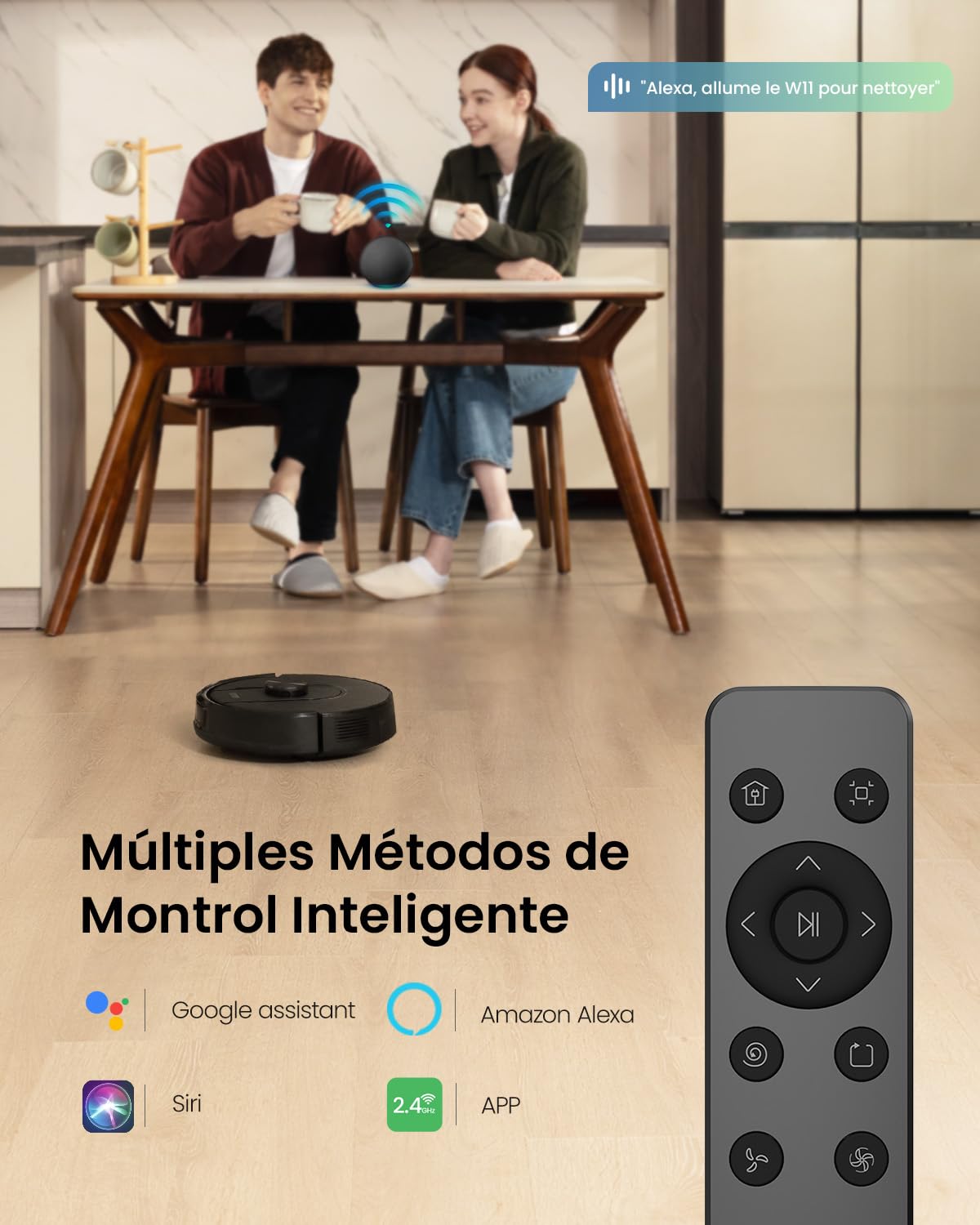 Vexilar Robot Aspirador y Fregasuelos W11 con Potente Succión 5000Pa, Robot Aspirador con Sistema de Navegación Láser Inteligente y Función de Mapeo Inteligente, Base Autovaciado, Negro
