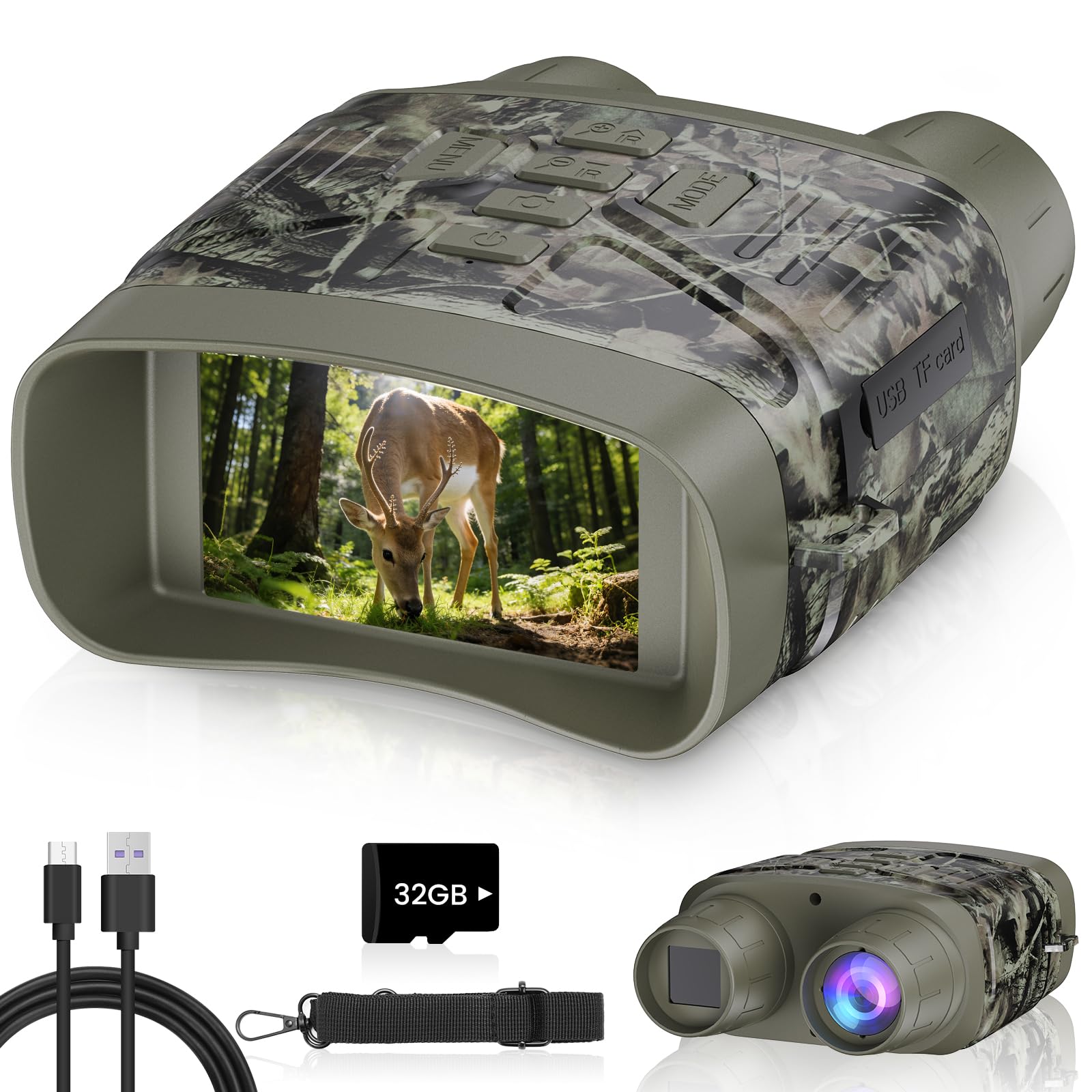 4K Night Vision Goggles for Adults, Night Vision Binoculars with 5000mAh Rechargeable Battery and 32GB Card, 3" HD Screen for Wildlife Observation, Hunting and Security