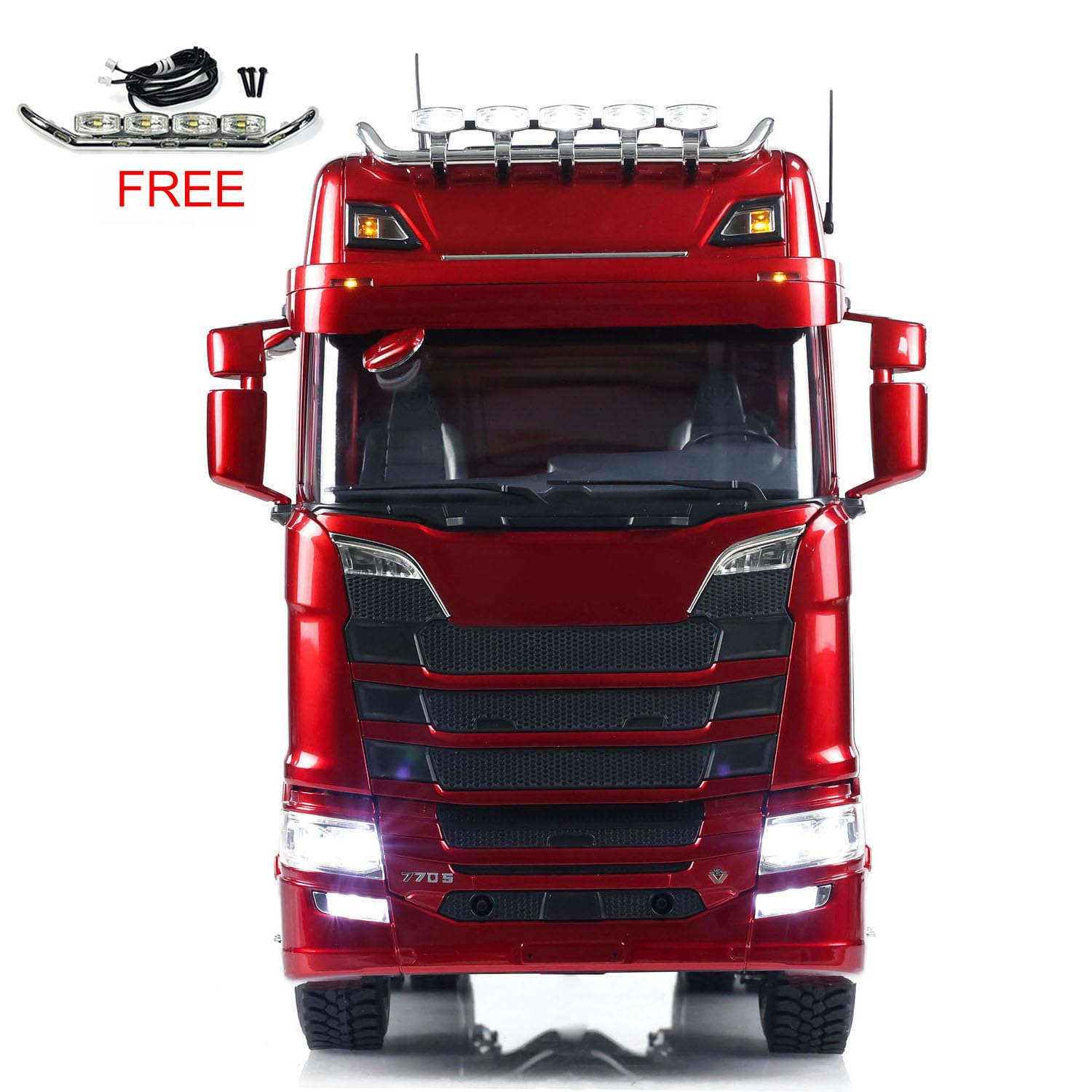 wheelfun 1/14 6X6 RC Traktor LKW Metall Chassis Differentialschloss Achsen Licht Sound System Fernbedienung Auto 2-Gang-Getriebe Hobby Grade Modell (Burgundy)