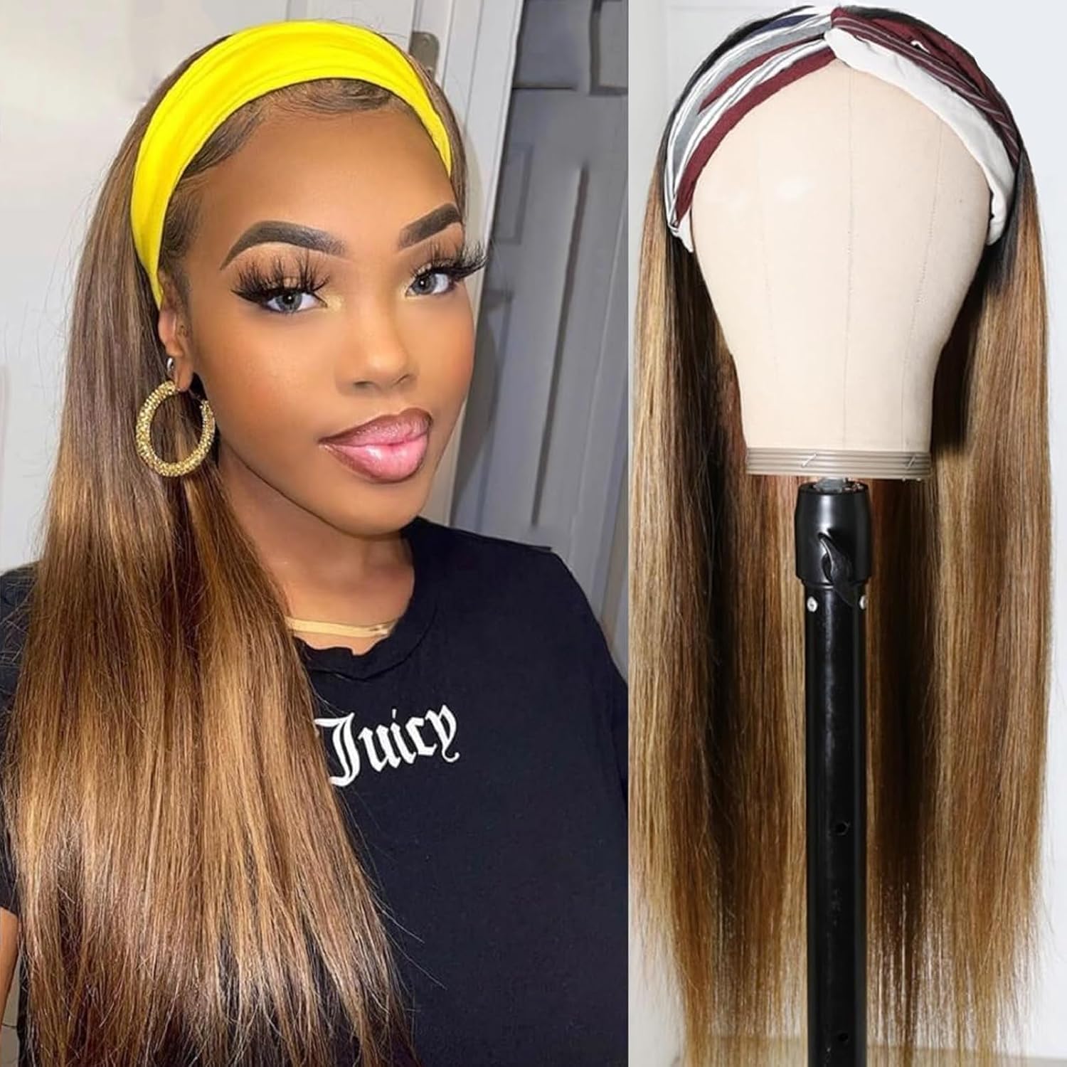 Celiarita Ombre Headband Wig Human Hair Straight 24 inch None Lace Front Wig P2/30 Highlights Blonde Straight Headband Half Wigs for Black Women Human Hair
