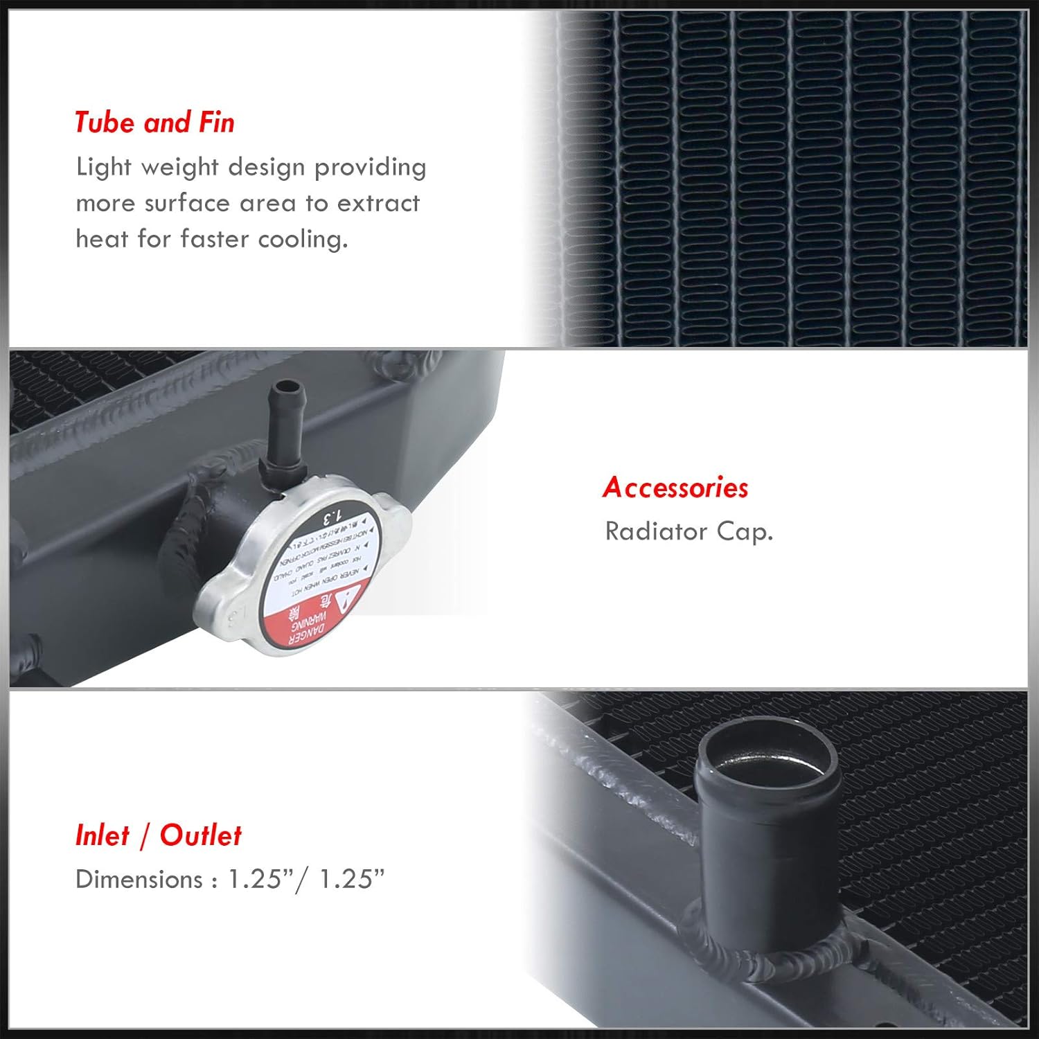 AJP Distributors Dual Core 2 Row T-6061 Full Aluminum Radiator Cooling JDM Black Compatible/Replacement For Civic CRX Del Sol EF EG EK D15 D16 Manual M/T 1992 1993 1994 1995 1996 1997 1998 1999 2000
