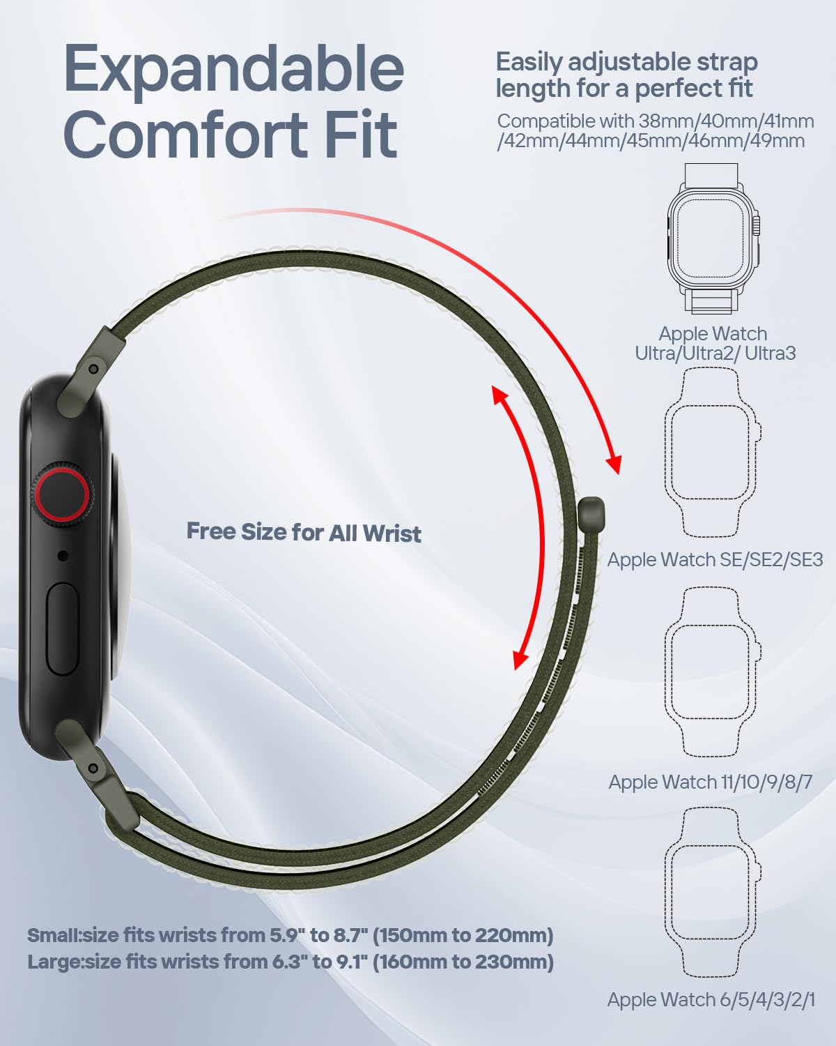 Confezione 2 Cinturini Nylon Compatibile con Cinturino Apple Watch 44mm 40mm 41mm 42mm 45mm 46mm 49mm 38mm, Sportivo Morbido Traspirante Regolabile per iWatch 11 10 9 8 7 6 5 4 3 2 1 SE Ultra 1/2/3