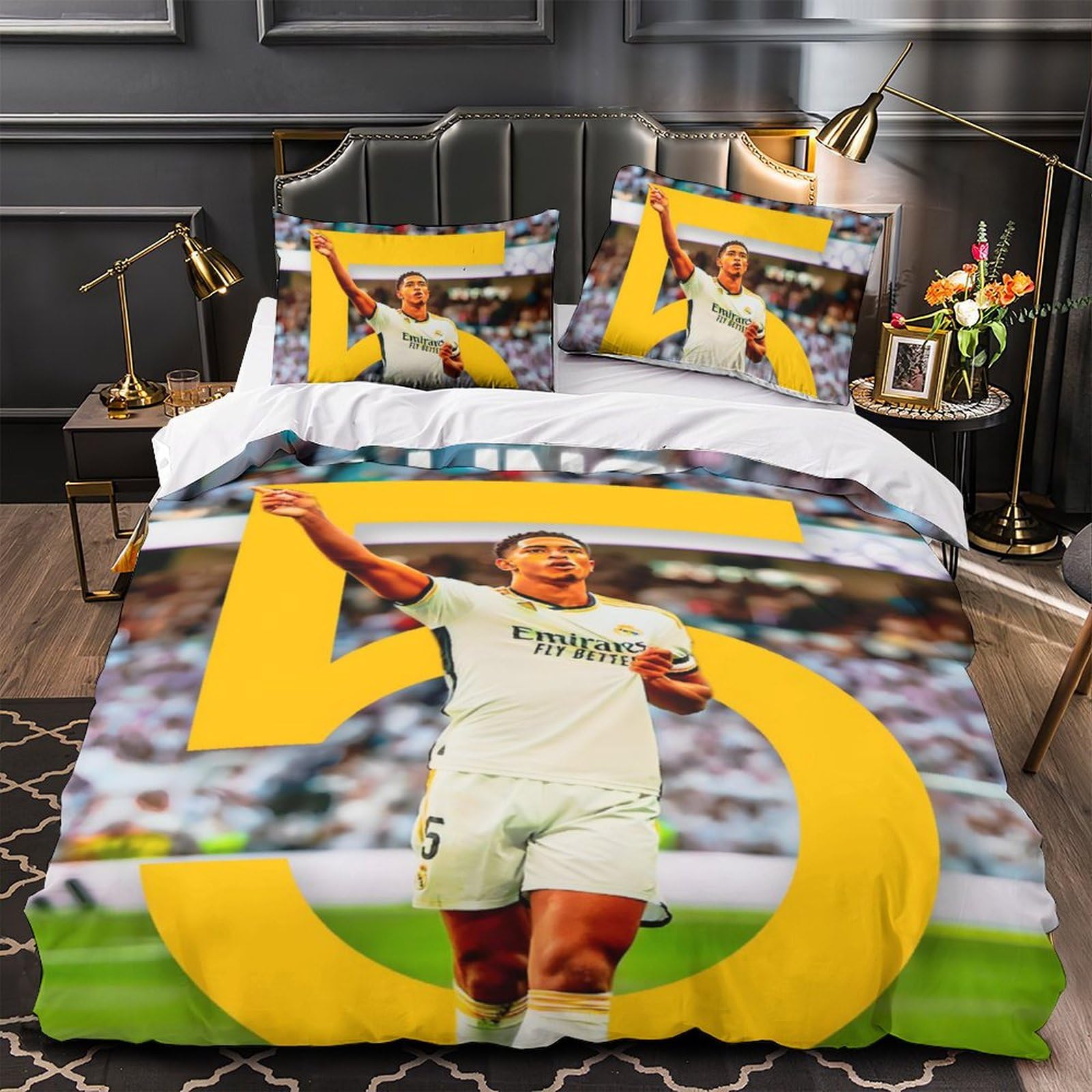 Bellingham Funda De Edredón Funda Nórdica 3D Impresión Fútbol para Dormitorio Microfibra con Cremallera Juego De Cama Y Funda De Almohada 2 Piezas Single（140x200cm）