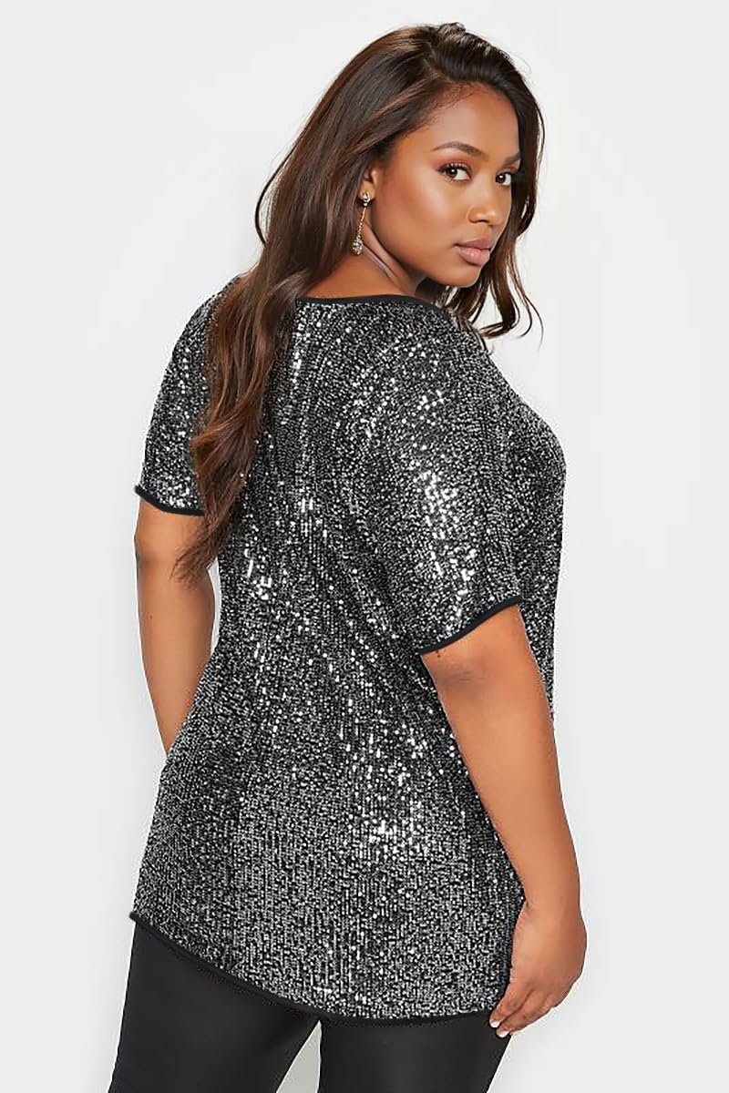 TIYOMI Plus Size Sequin Tops for Women Crewneck Party Tops Sparkly Slimming Tunics XL-5XL - Image 4