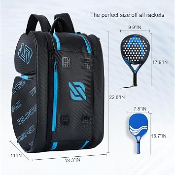 TILDOSAC 2-in-1Detachable Pickleball Bag for Women & Men|Tennis Bag with Aluminum Foil-Insulated Racket Compartment|Fits Pickleball/Badminton/Tennis/Padel Rackets (Black Blue)