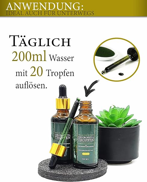 hellonutrition chlorophyll drops high dose from alfalfa natural plant extract elixir vegan - the green wonder for men and women - 50 ml
