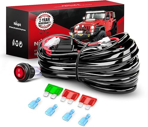 Miniatura 13 de Nilight Kit de arnés de cableado de barra de luz LED - 2 cables 14AWG de alta resistencia, 12V, interruptor de encendido y apagado, relé