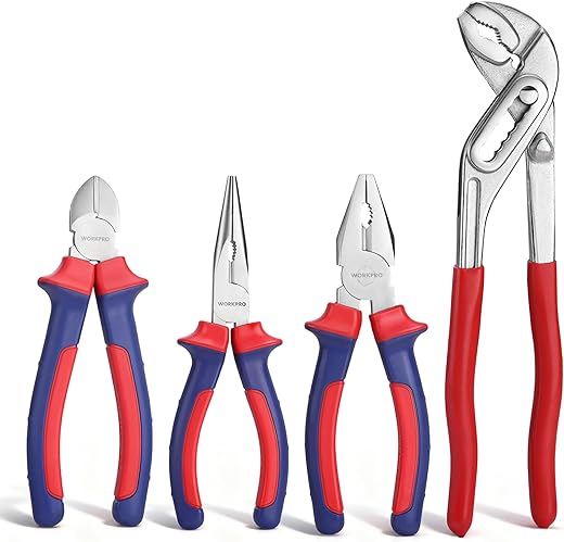 WORKPRO Set di 4 Pinze - Pinza Regolabile 244mm, Pinza Universale, Pinza...
