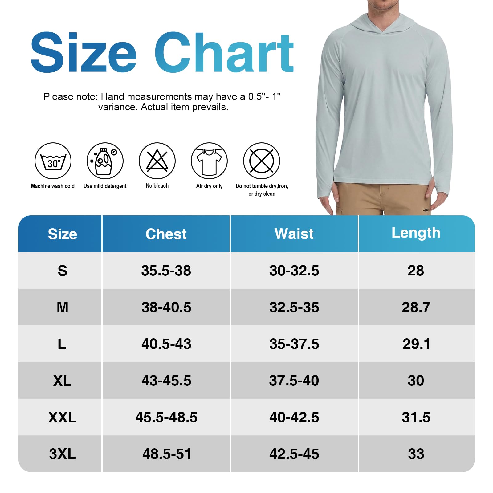 HYCOPROT Męskie koszule Rash Guard UPF 50+ koszule chroniące przed słońcem z długim rękawem bluza z kapturem UV topy kąpielowe szybkoschnąca lekka koszulka wędkarska Rashguard SPF odzież do pływania