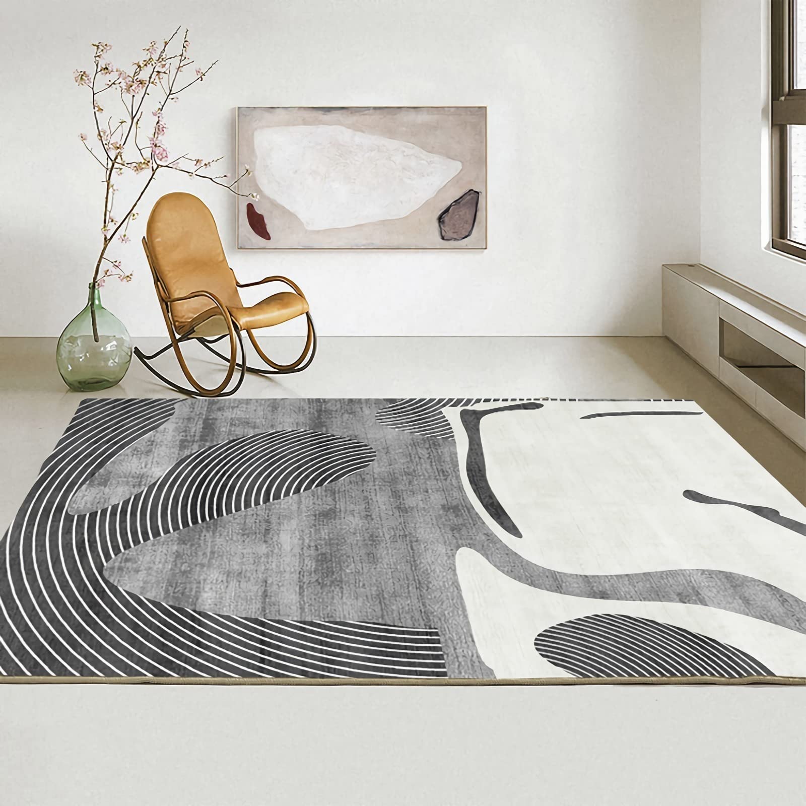 Alfombra Alfombra Cuarto alfombras niña Diseño de Rayas geométricas Beige Gris decoración de habitación 200x300cm