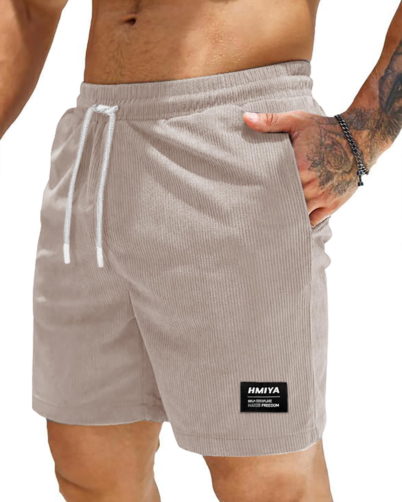 HMIYA Corduroy Shorts Herren Kurze Hosen Sommer Bermuda Freizeitshorts Baumwolle Elastische Taille mit Taschen