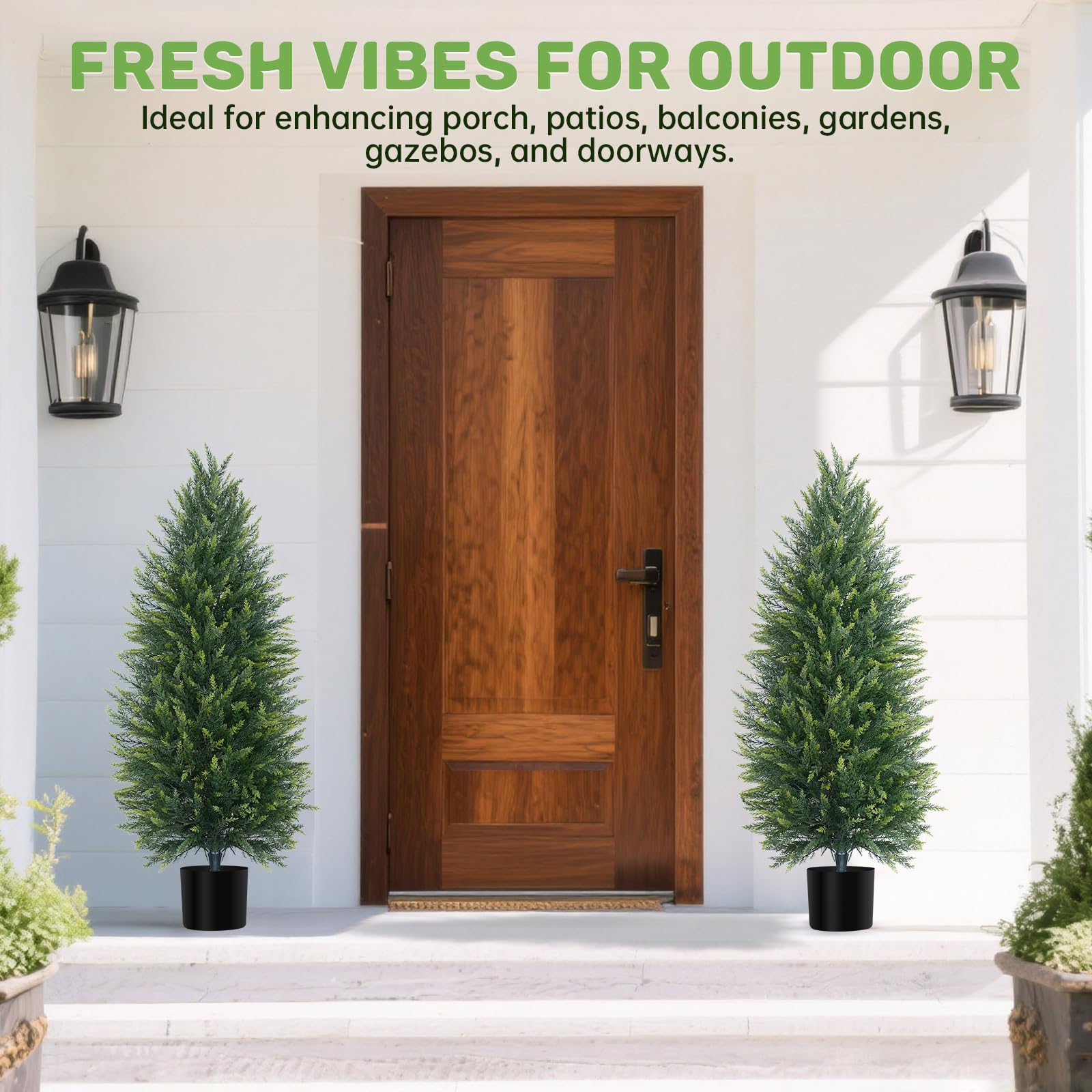 Grooy Lot de 2 arbres topiaires artificiels en cèdre de 1,2 m, lot de 2 plantes artificielles à feuilles persistantes en pot pour intérieur et extérieur, décoration d'intérieur, jardin, porche