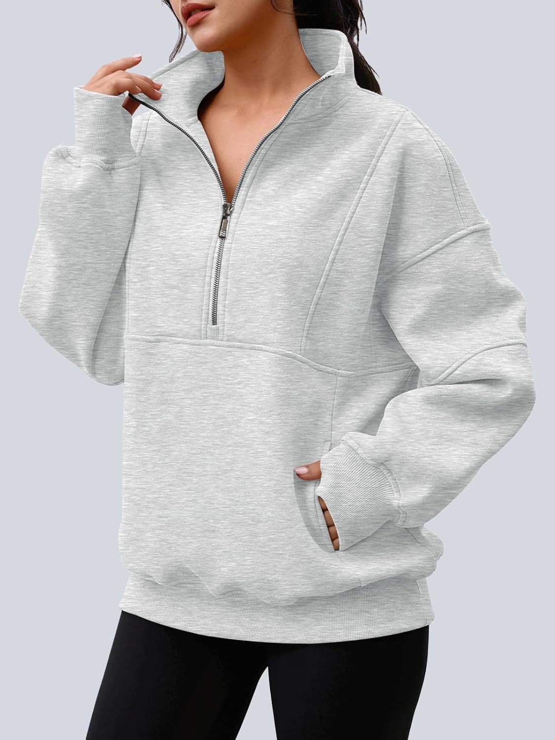 AUTOMET Womens Quarter Zip Oversized Sweatshirts Teen Fleece Pullover Hoodies 2026 Mock Neck Sweater Fall Workout Jacket - Image 2