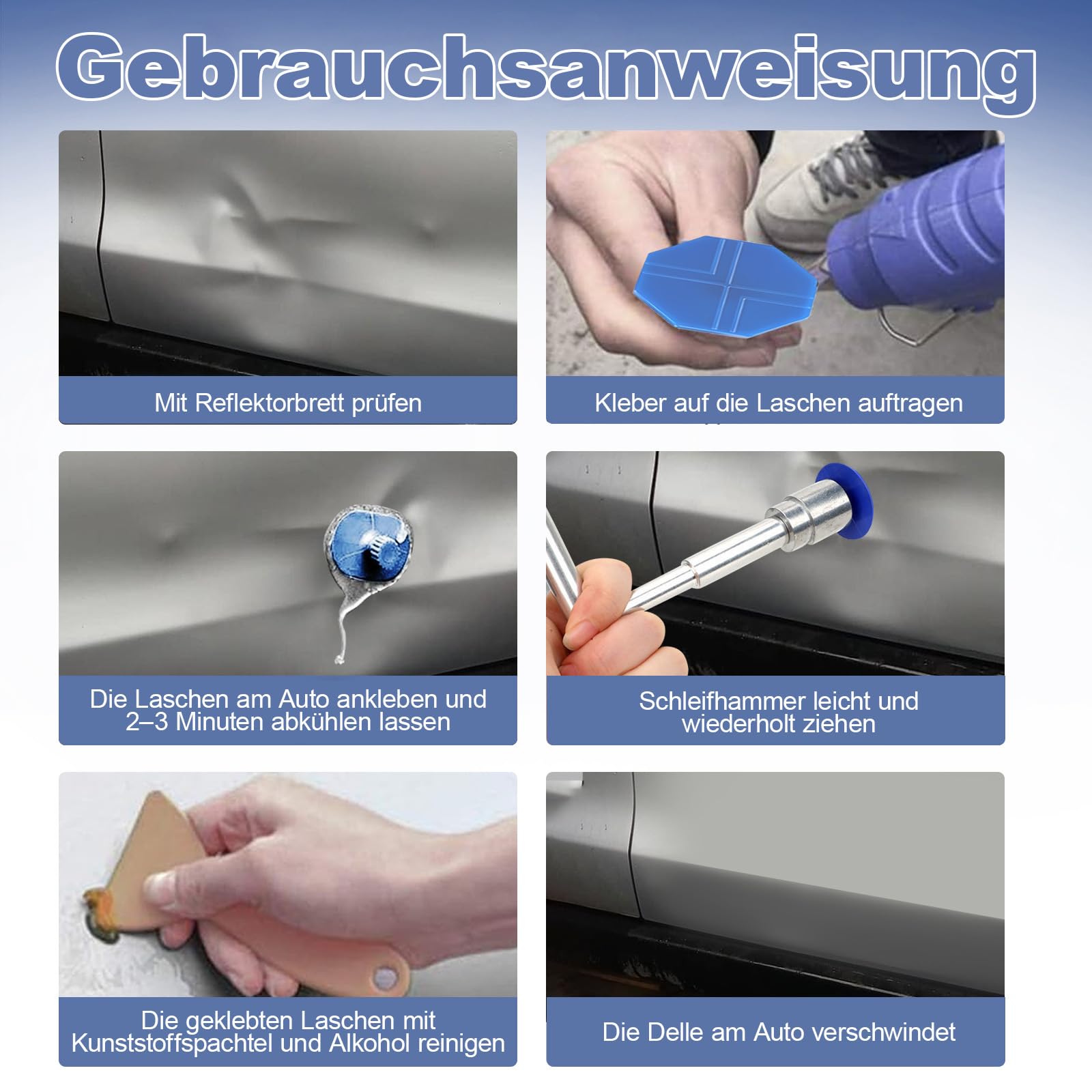 Auto Dellen Reparatur Set, Ausbeulwerkzeug Dellenzieher Lackfreies Dellen Reparaturset für Fahrzeug Metalloberflächen-Dellenentfernung