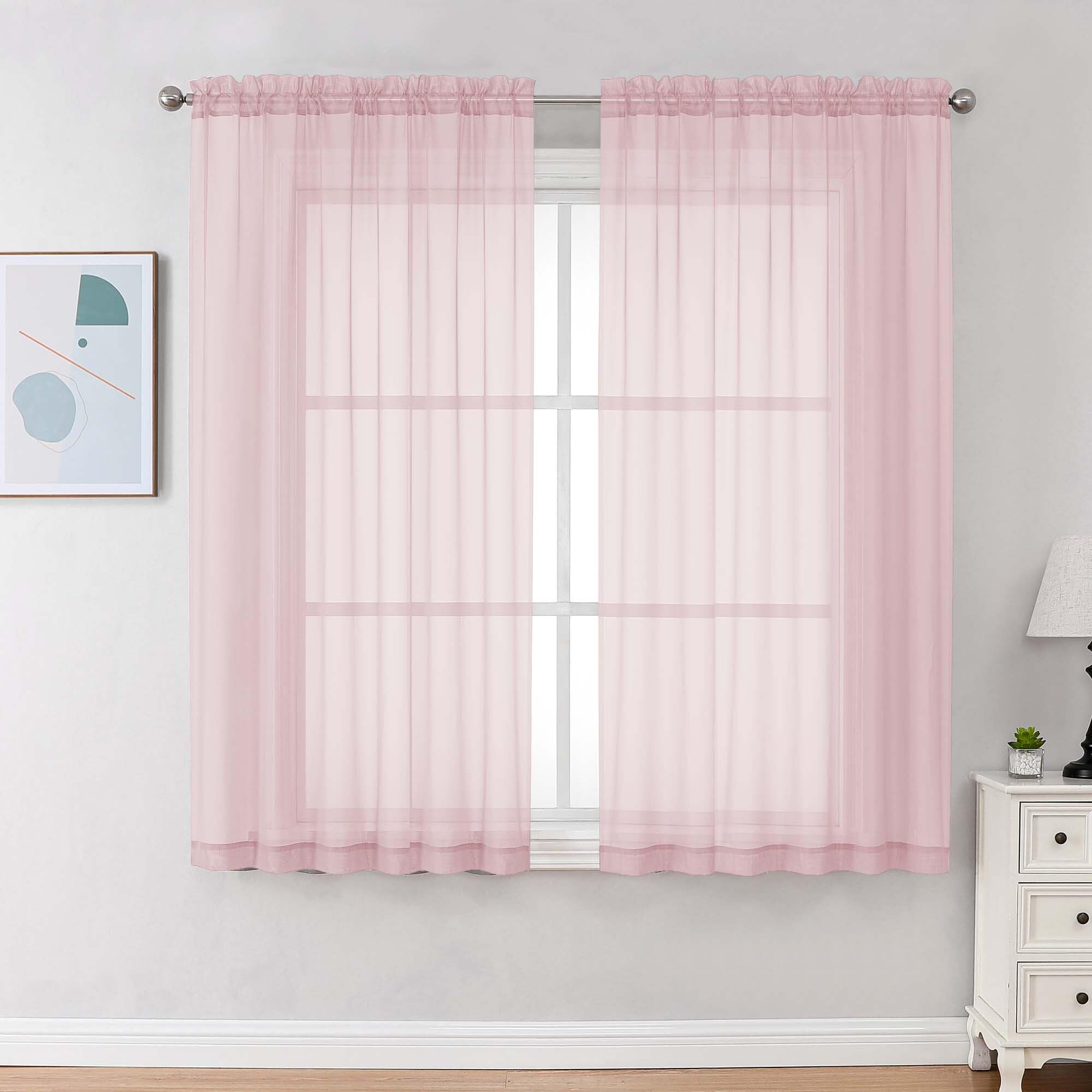 Chyhomenyc Blush Pink Sheer Curtains 63 Inches Long 2 Panels, Light Filtering Bright Lightweight Curtains for Living Room, Soft Gentle Voile Rod Pocket Bedroom Window Drapes, 59Wx63L Inch, 2PCS