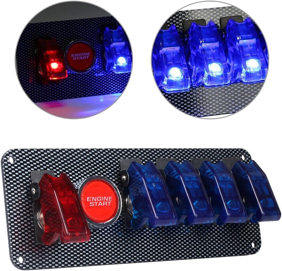 LTC® 12 V flip-up ignition switch panel, start button, DIY car accessory, modification switch for sports racing car with red LED display