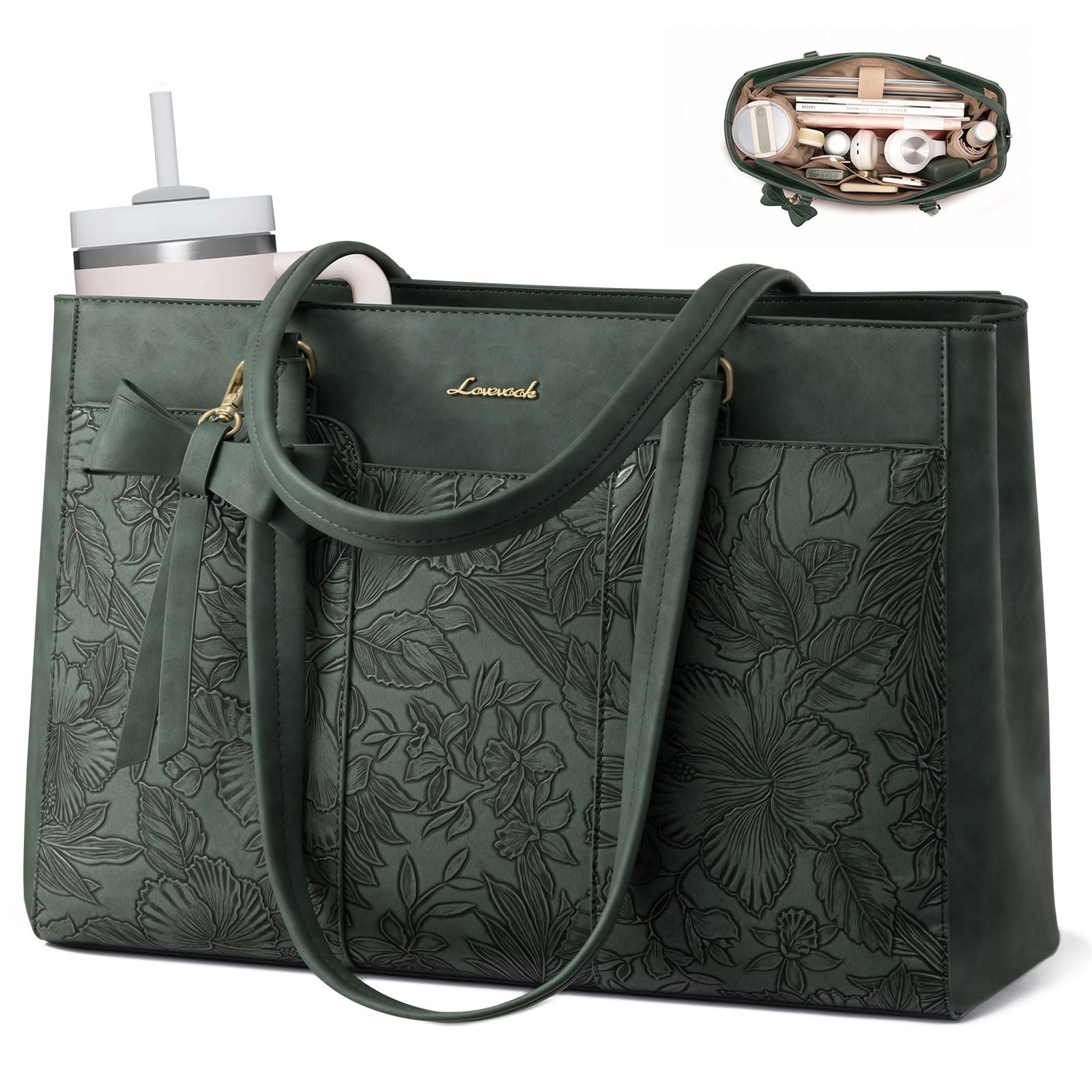 LOVEVOOK Laptop Tote Bag for Women 15.6 Inch PU Leather Work Bag