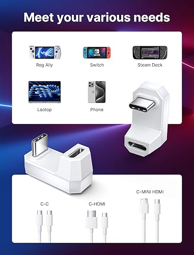 Miniatura 6 de JSAUX Paquete de 2 adaptadores USB-C a USB-C de 180 a USB-C, ángulo de 180 grados macho a USB-C hembra USB C 4.0  PD 100 W, compatible con ROG Ally,