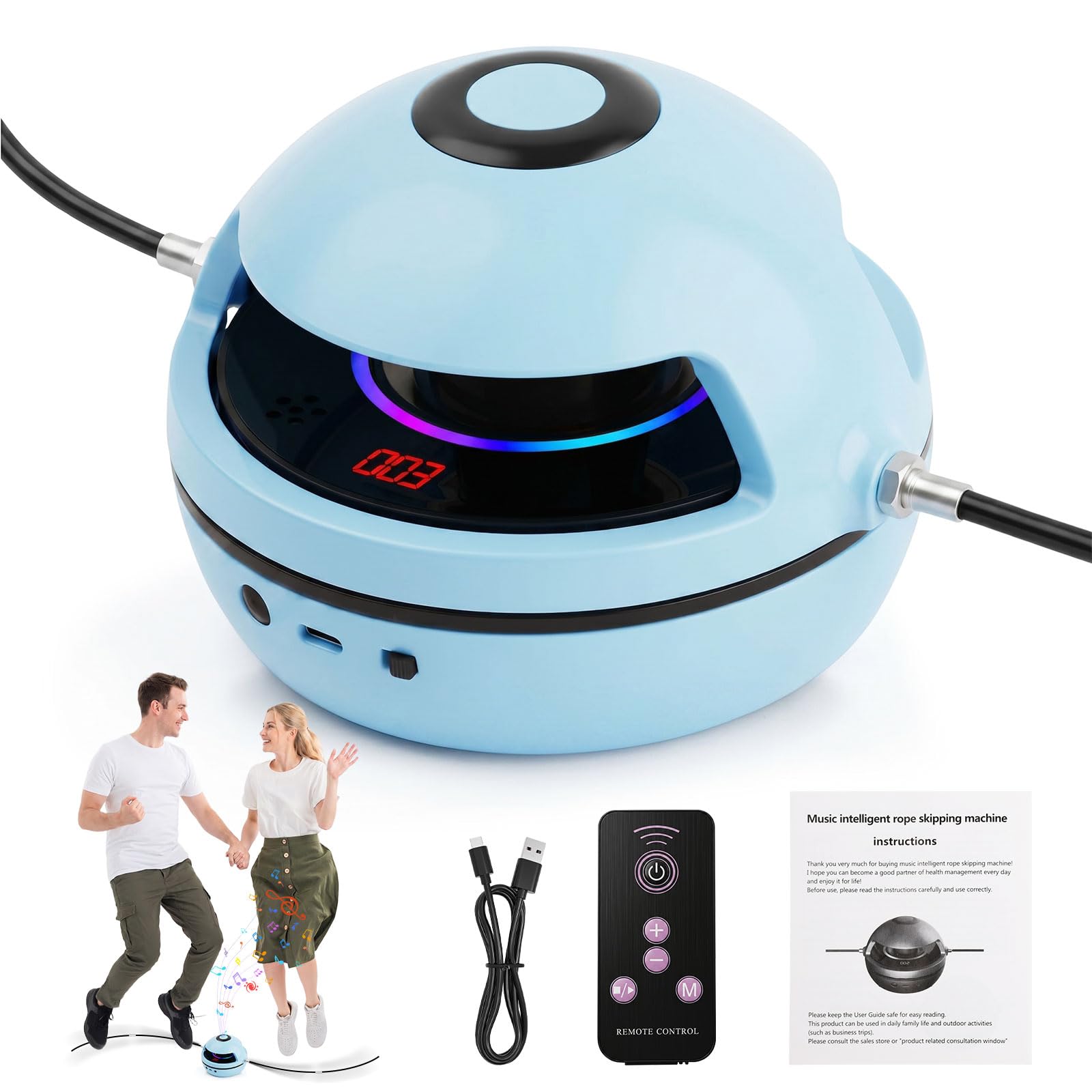 Corde à Sauter Intelligente, Corde à Sauter Électronique Automatique avec Compteur LED, Machine à Sauter Électrique, Télécommande, Musique sans Fil, 70–160 RPM 10 Vitesses