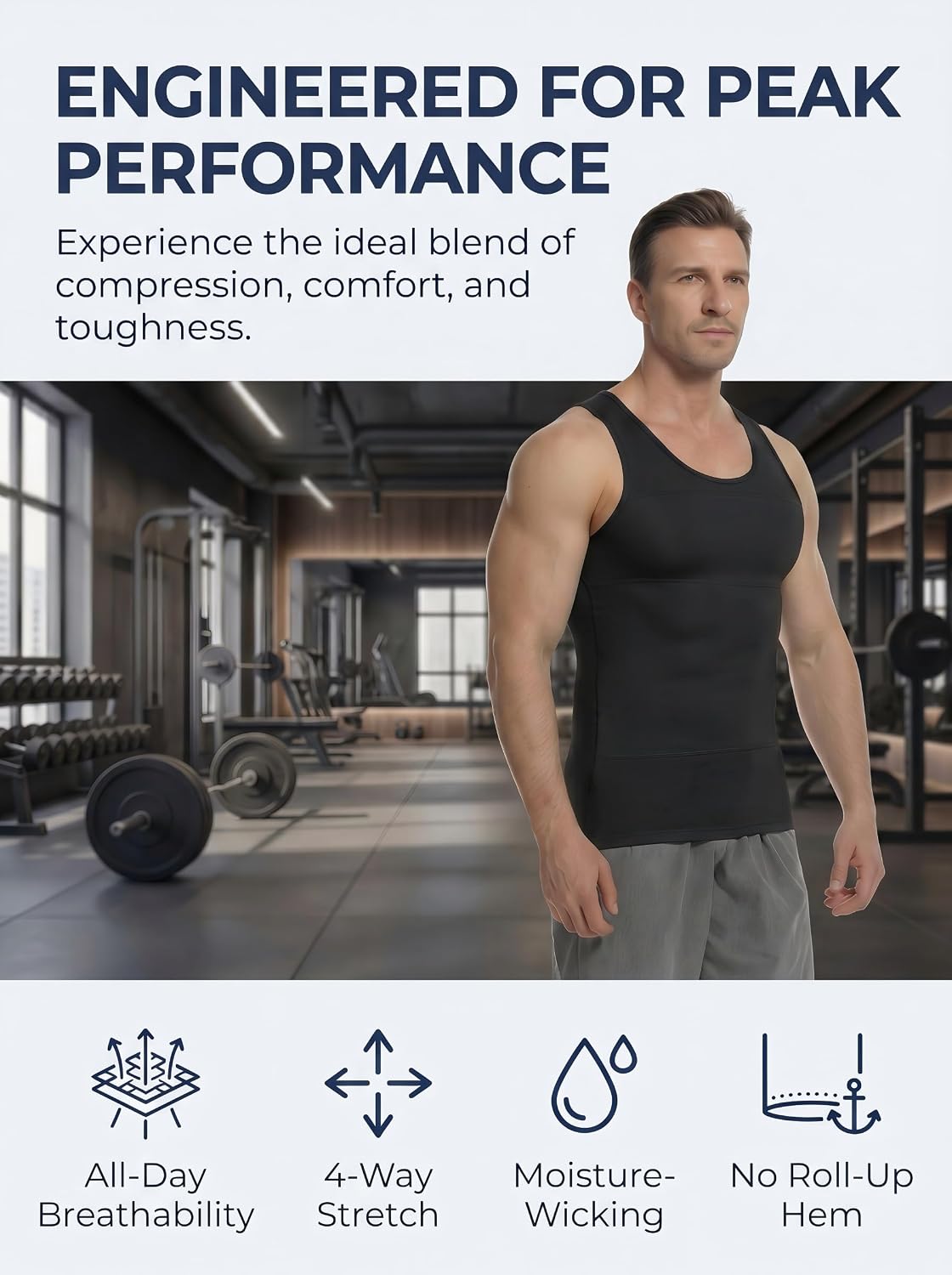 Men Compression Shirts, Slimming Body Shaper Vest, Gynecomastia Shapewear, Tummy Control Tank Top, Back Support