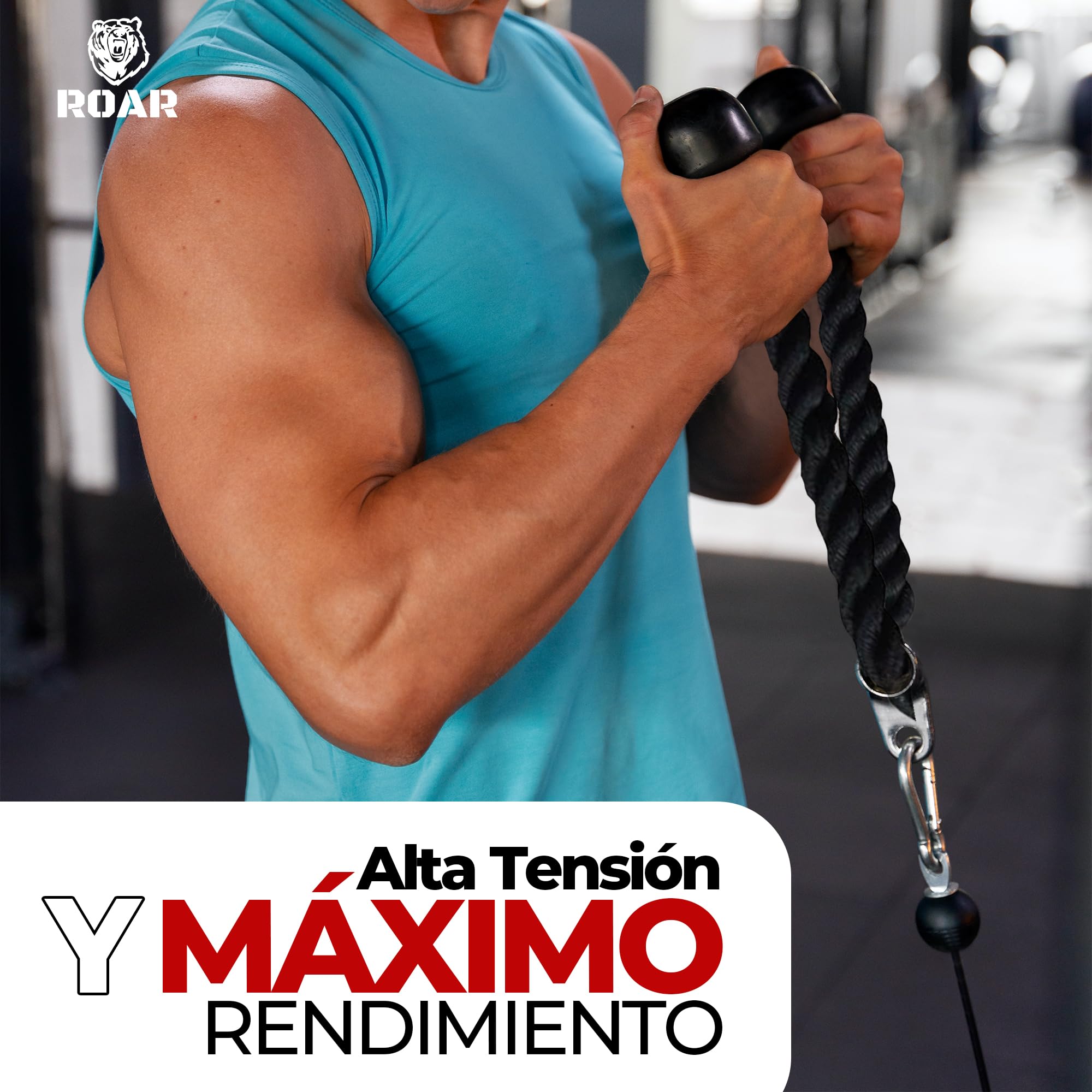 Roar® Poleas Gimnasio para Casa, Polea Gimnasio Gym con Barra Recta y Cuerda Musculación Triceps, Biceps Maquina Gym, Polea Maquinas, Maquina Gimnasio En Casa.