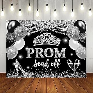 Lofaris Prom Send Off 2025 Photography Backdrop Black and Silver Crown Congrats Grad Background Celebrate Graduation Class of 2025 Prom Night Decorations Cake Table Banner 7x5ft