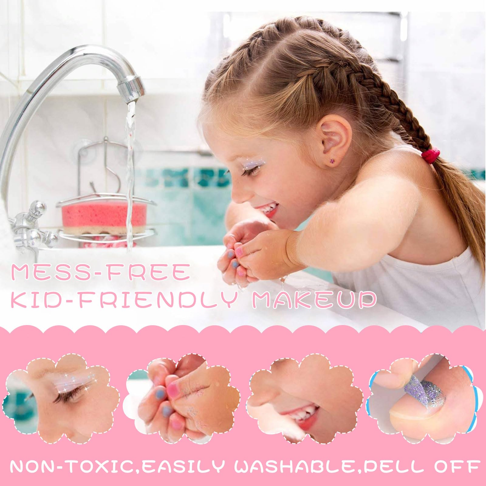 Kit de Maquillaje Niñas , 59 Piezas Lavable, Set Maletin, Juegos de Belleza Cosméticos, Tocador de Maquillaje Niña, Regalos No-Tóxicos para Princesas 5 6 7 8 9 10+ Años